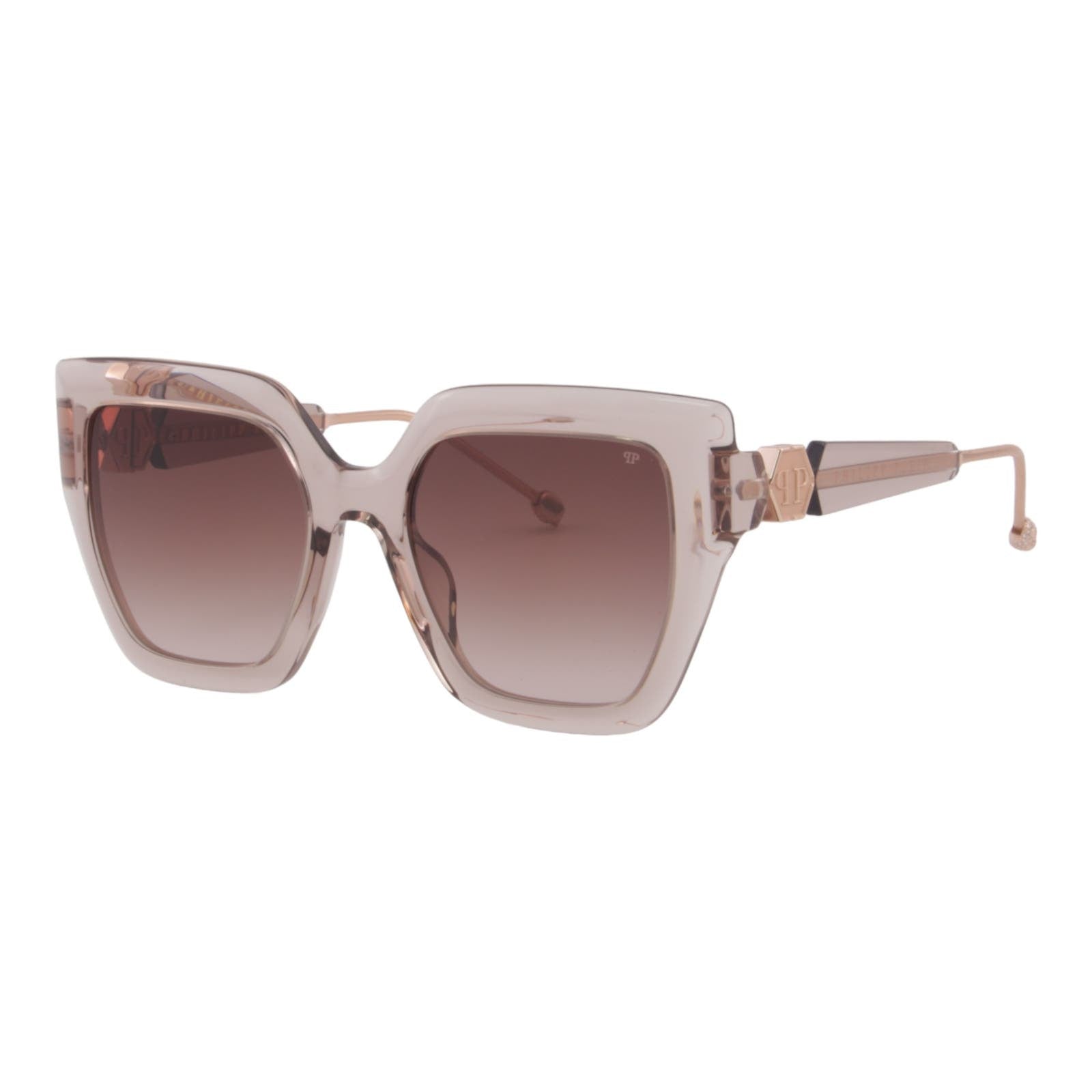 Women Cat-Eye Transparent Sunglasses SPP064S-07T1 Oversized Rose Gold & Beige Frame