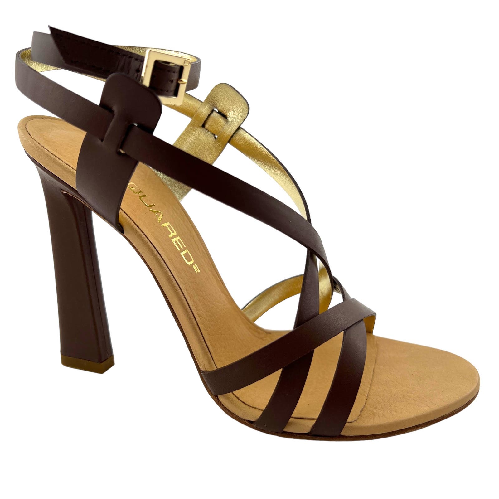 DSQUARED2 Women US 8 Brown Leather Ankle Strap Stiletto Pump Sandals