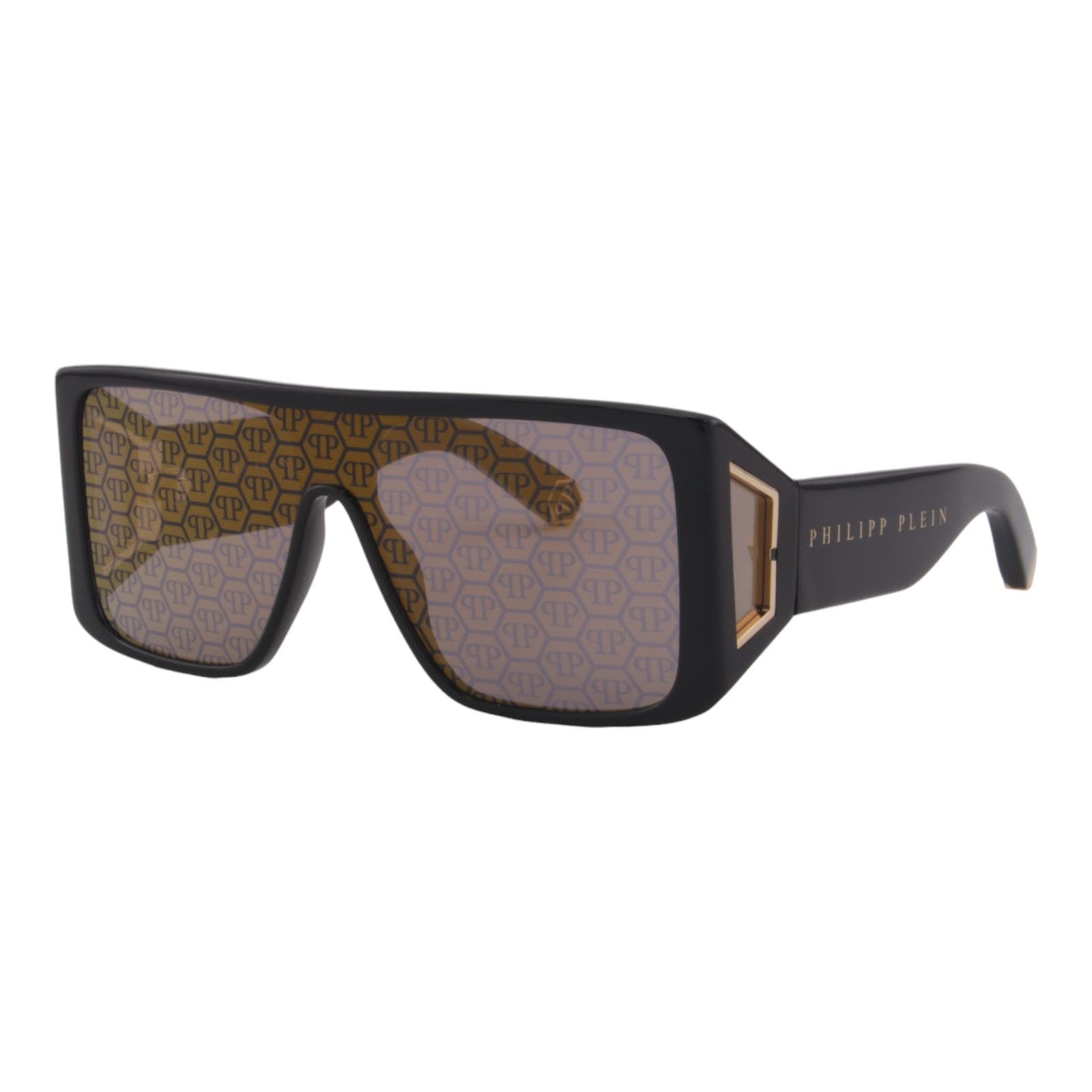 Men Shield Sunglasses SPP014W-700G Gold Gray Monogram Mirrored Lenses