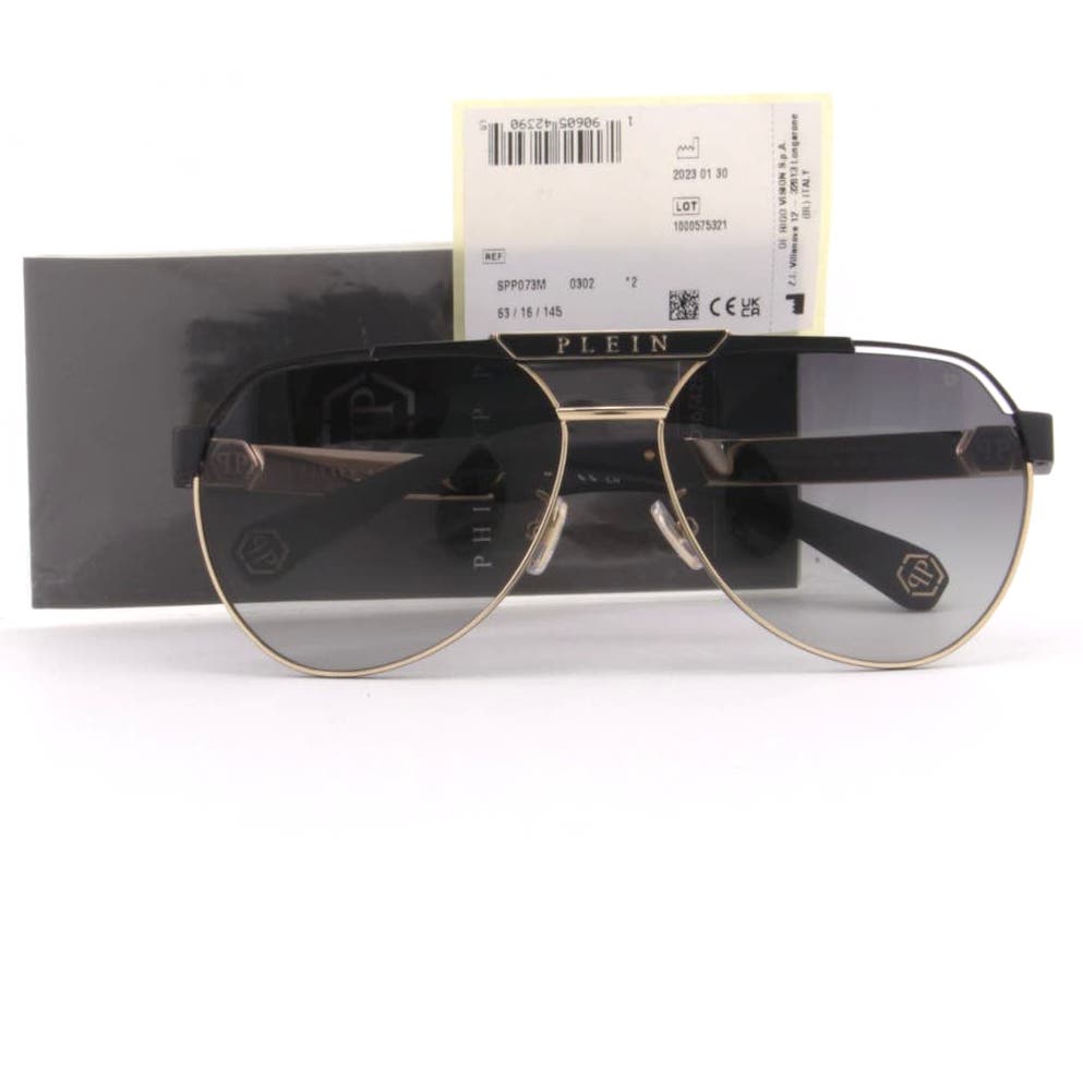Men Aviator Sunglasses SPP073M-0302 Black & Gold Metal Frame Gray Lens