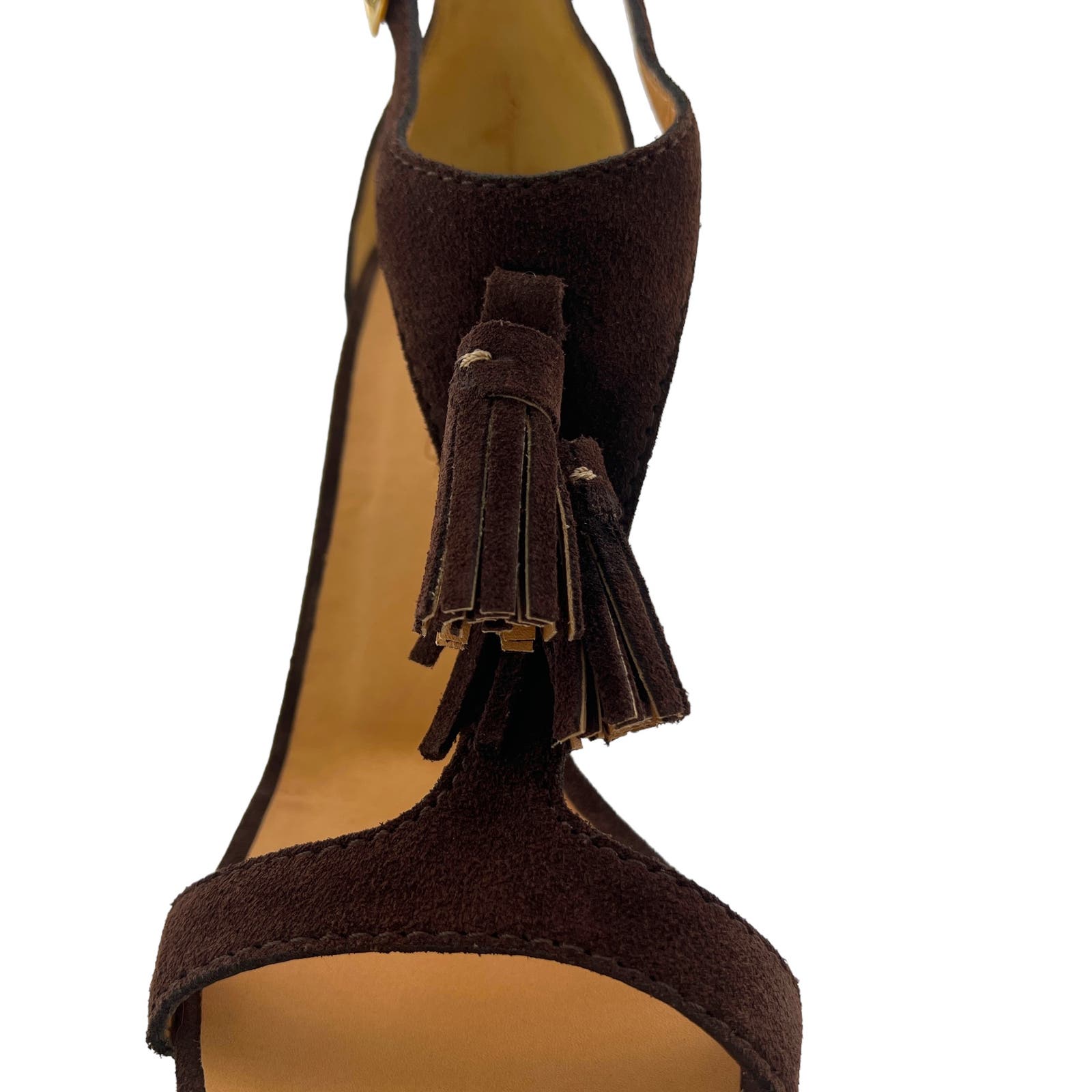 DSQUARED2 Women US 10 Brown Suede High Heels Tassel T-Strap