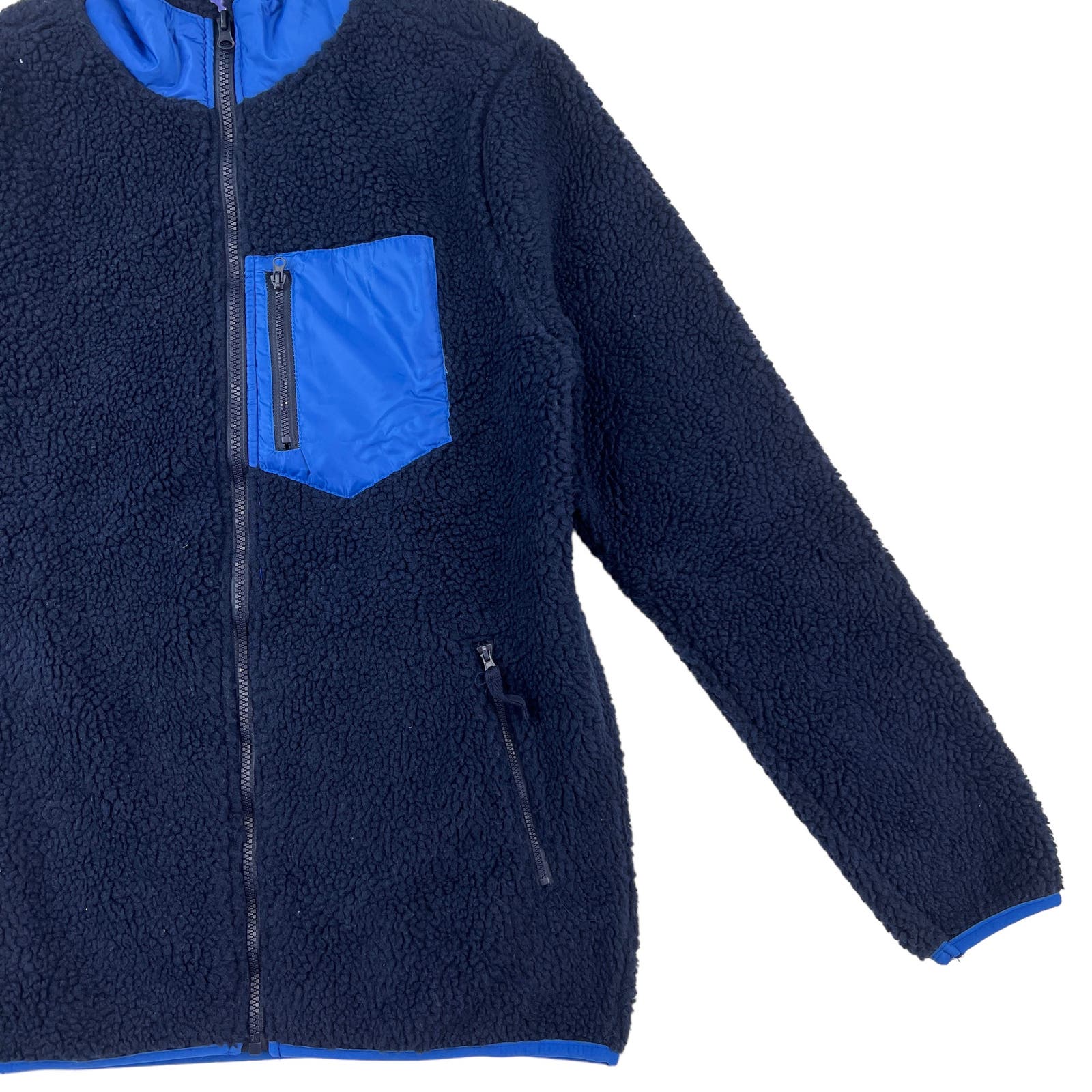 Pacific & Park Men US S Navy Blue Sherpa Zip-Up Fleece Jacket