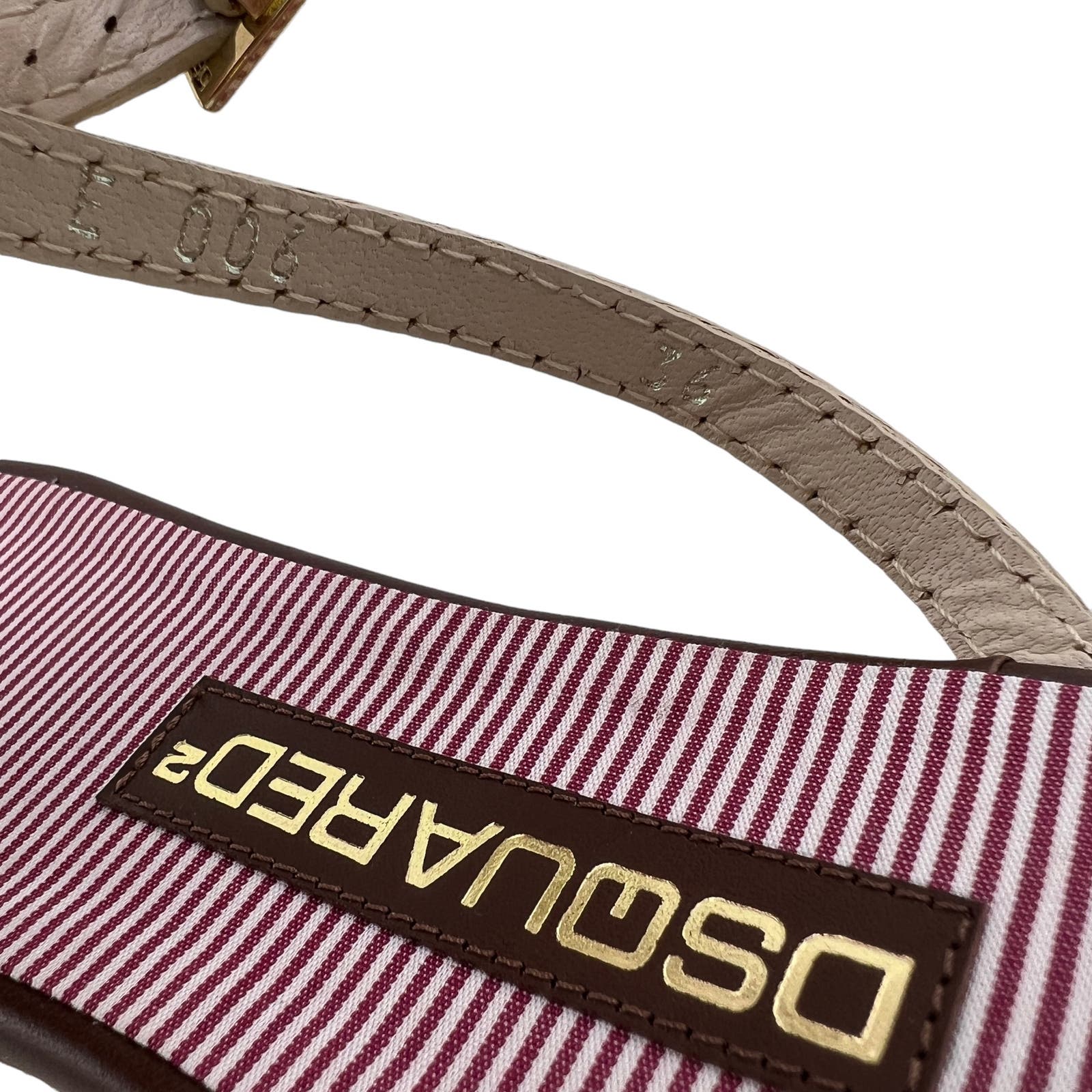 Dsquared2 Women US 6 Gold Brown Leather T-Strap Flat Thong Sandals