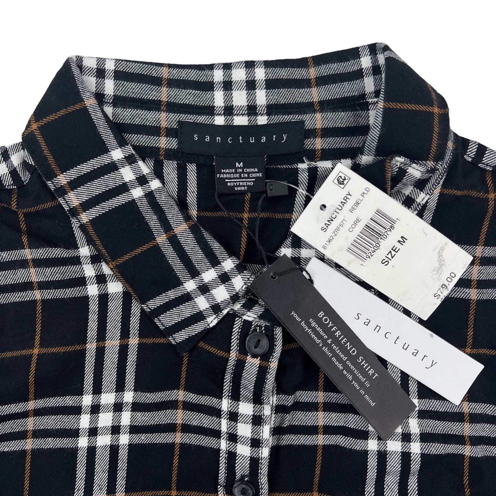 Sanctuary Men Black Plaid Shirt US M Long Sleeve Button Down