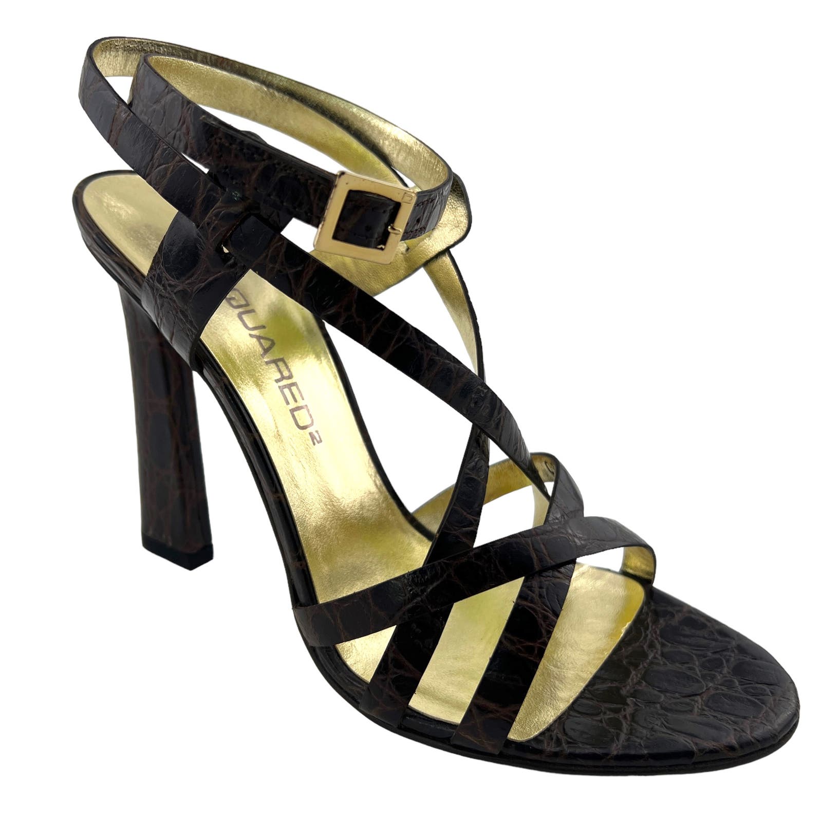 Dsquared2 US 8 Brown Crocodile Embossed Leather Slim High Heel Sandals
