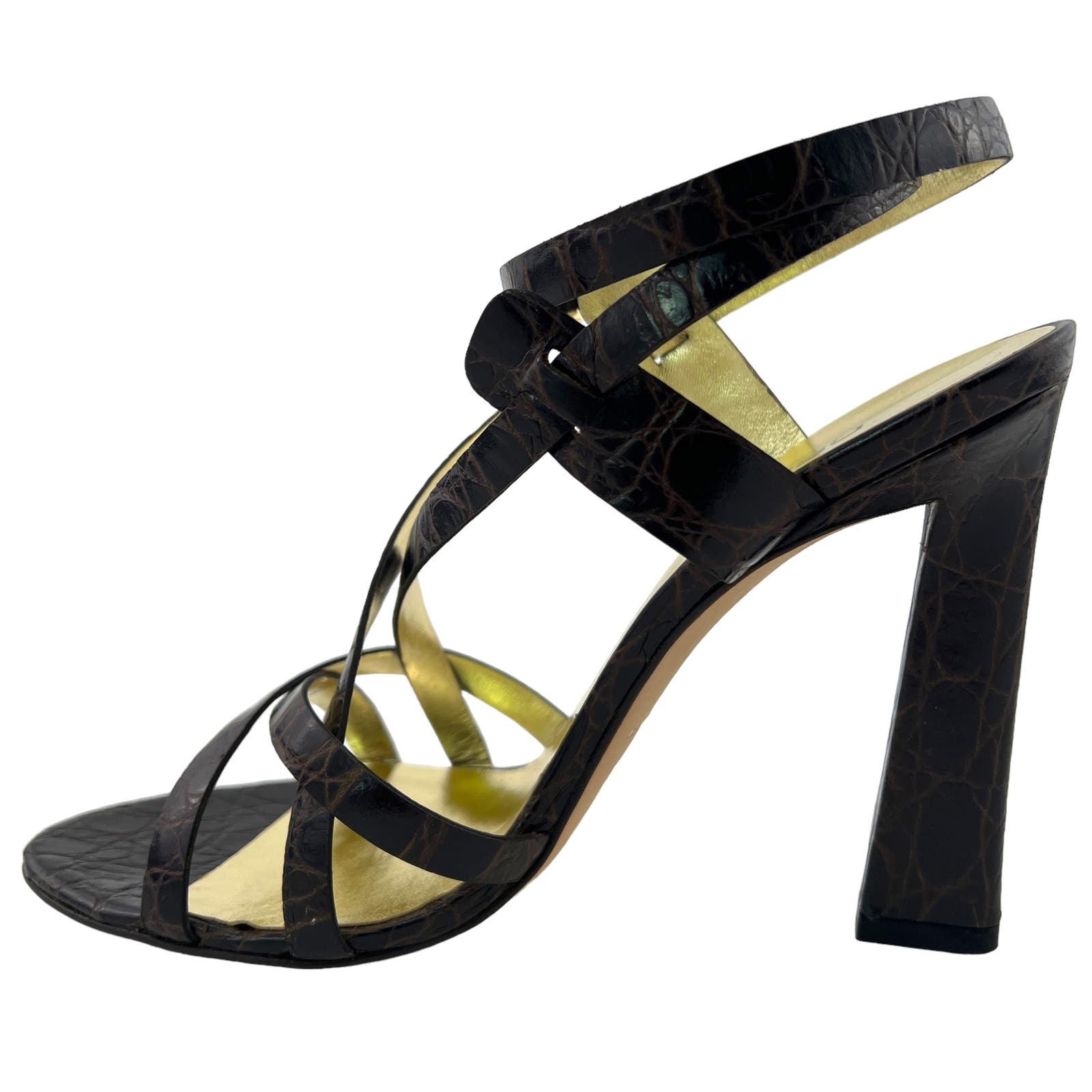 Dsquared2 US 8 Brown Crocodile Embossed Leather Slim High Heel Sandals