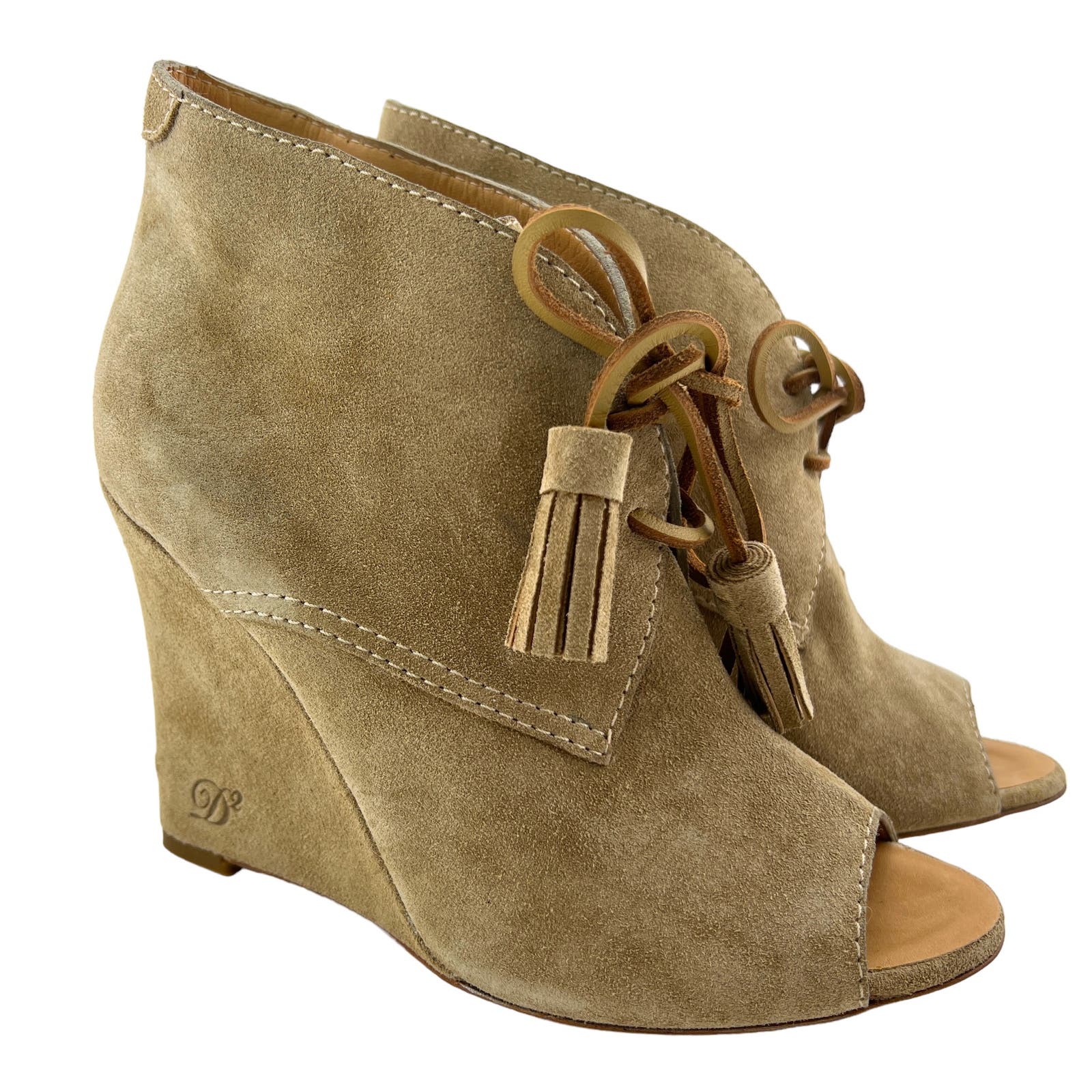 Dsquared2 Women US 7 and US 9 Booties Suede Leather Peep Toe Wedge Heels