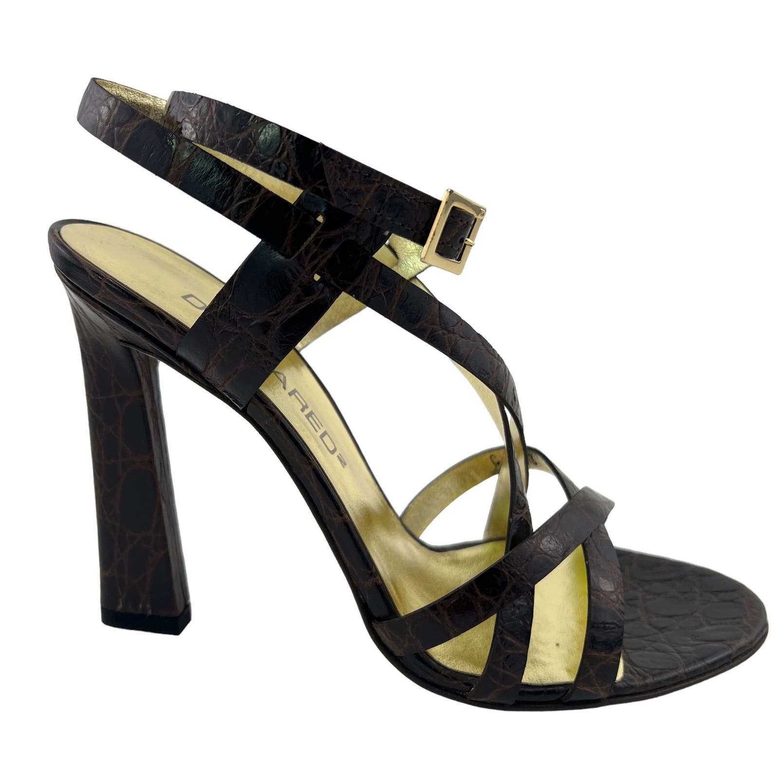Dsquared2 US 8 Brown Crocodile Embossed Leather Slim High Heel Sandals