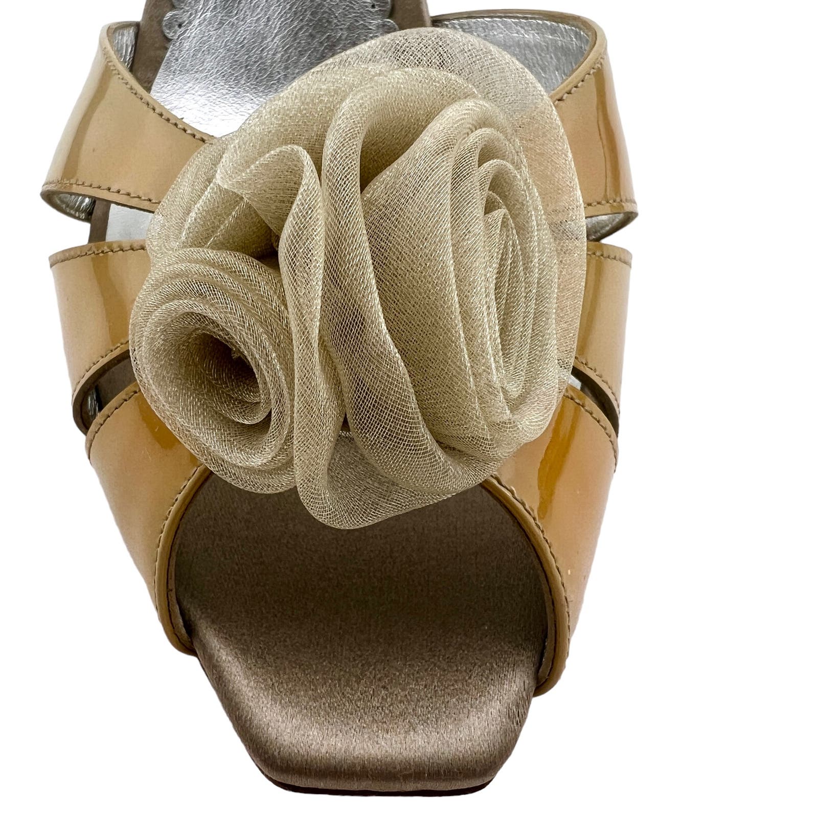 Giorgio Armani Women Nude Patent Leather Heels Slim Wedge Sandals