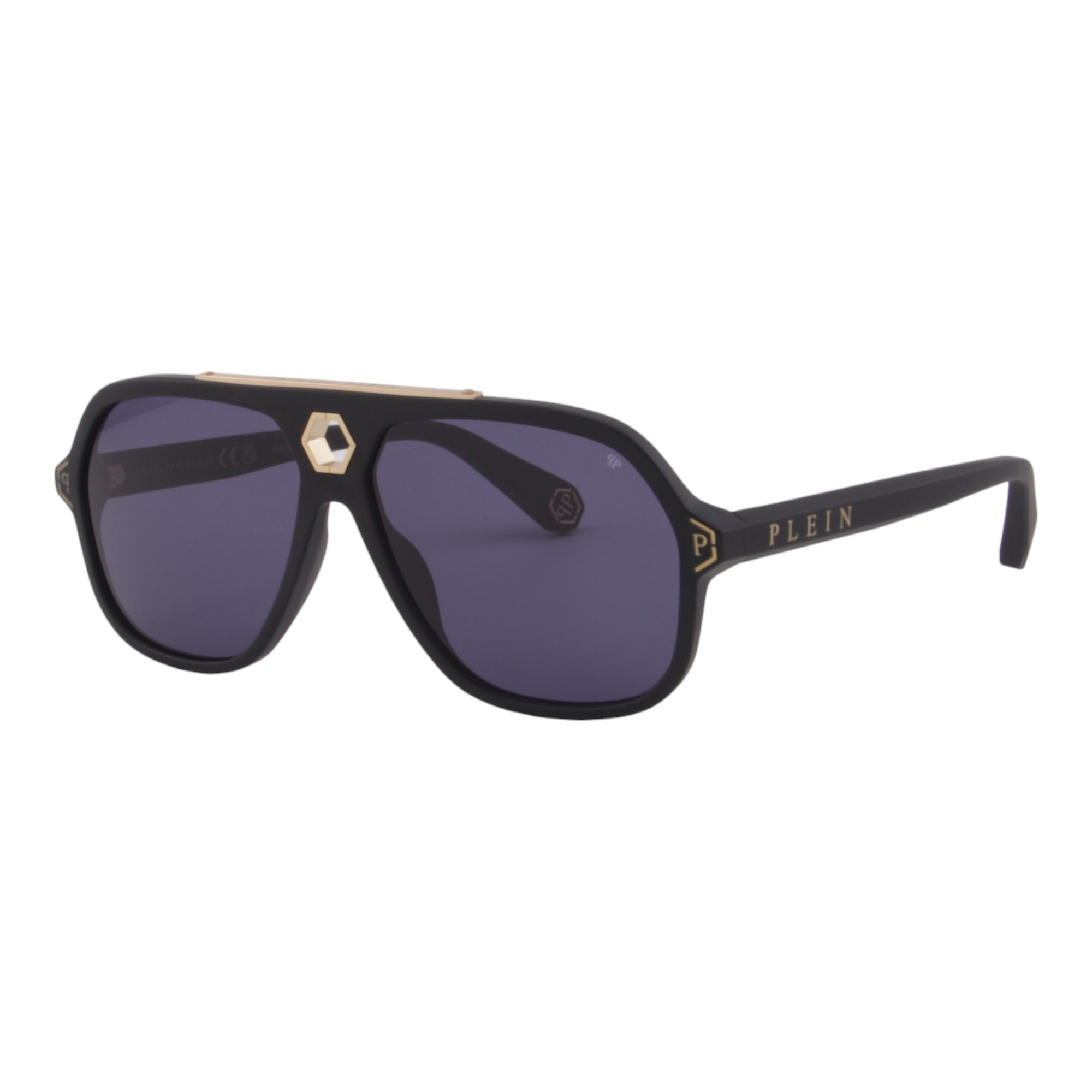 Men Black Aviator Sunglasses SPP004M-0703 Blue Lens