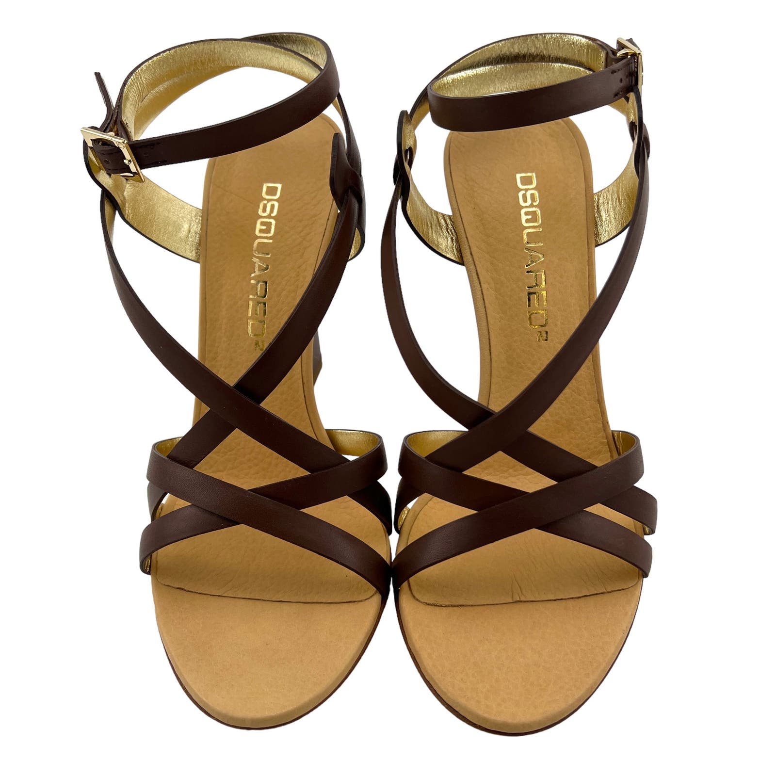 DSQUARED2 Women US 8 Brown Leather Ankle Strap Stiletto Pump Sandals