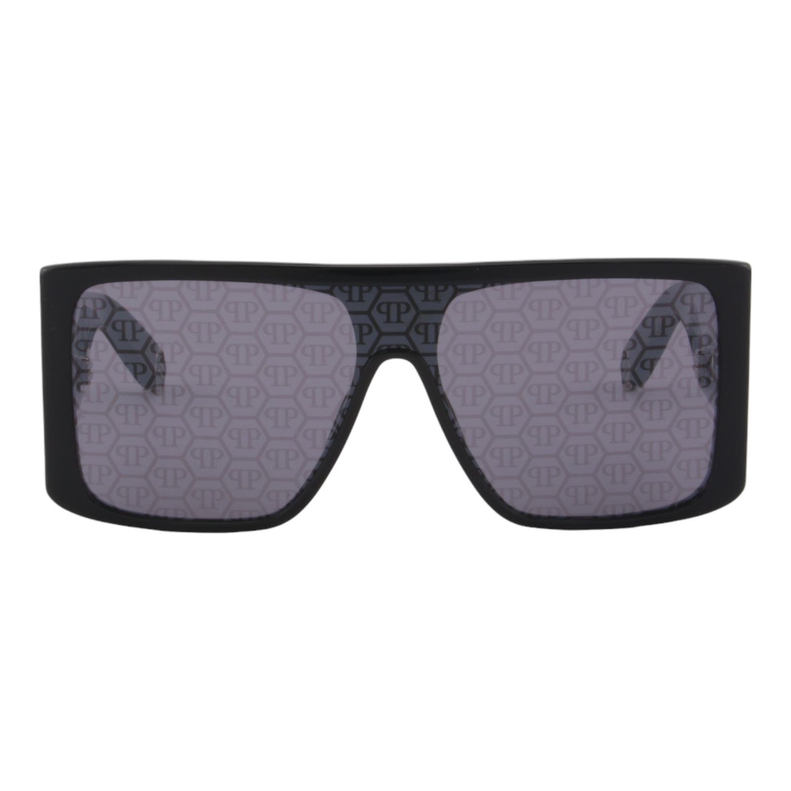 Men Rectangular Shield Sunglasses SPP014W-700L Black & Silver