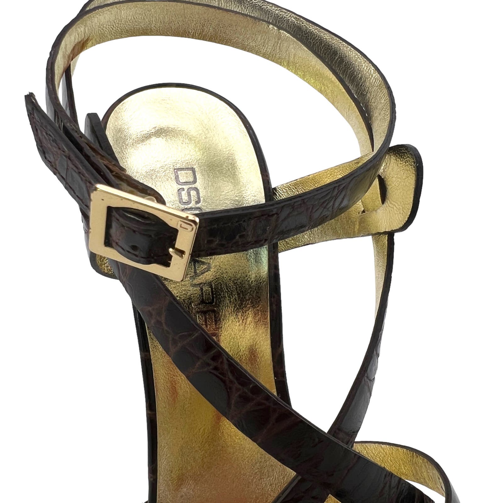 Dsquared2 US 8 Brown Crocodile Embossed Leather Slim High Heel Sandals