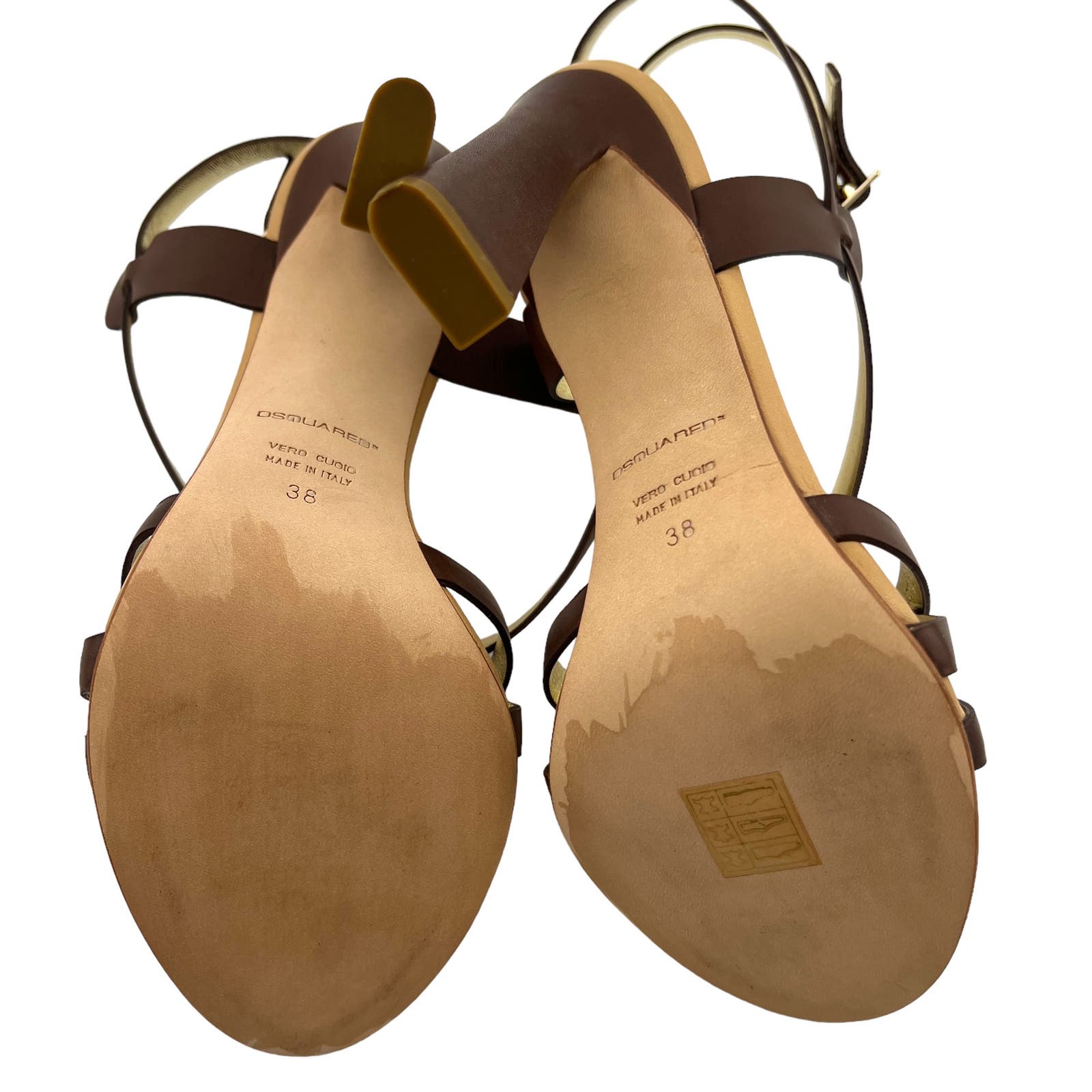 DSQUARED2 Women US 8 Brown Leather Ankle Strap Stiletto Pump Sandals