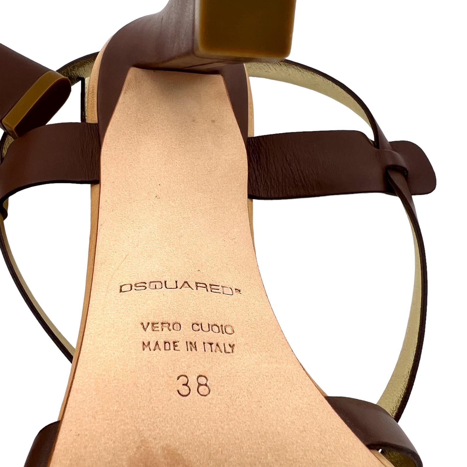 DSQUARED2 Women US 8 Brown Leather Ankle Strap Stiletto Pump Sandals
