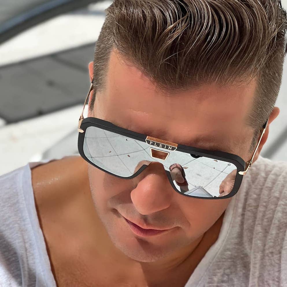 Men Square Shield Black Gold Sunglasses SPP008M-703X