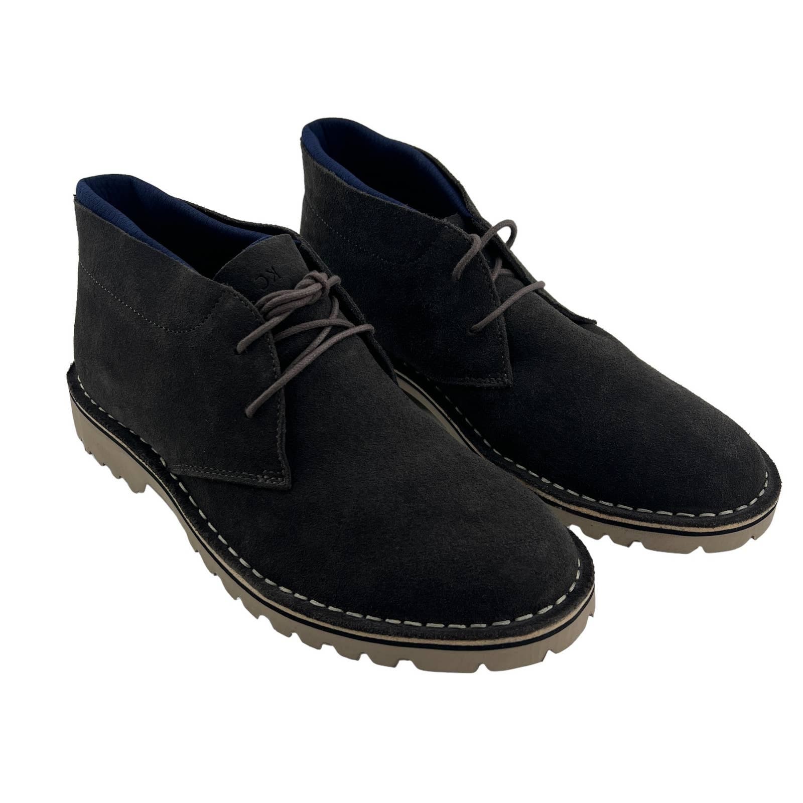 Kenneth Cole Reaction Men 12 US Leather Chukka Boots Dark Grey Shoes