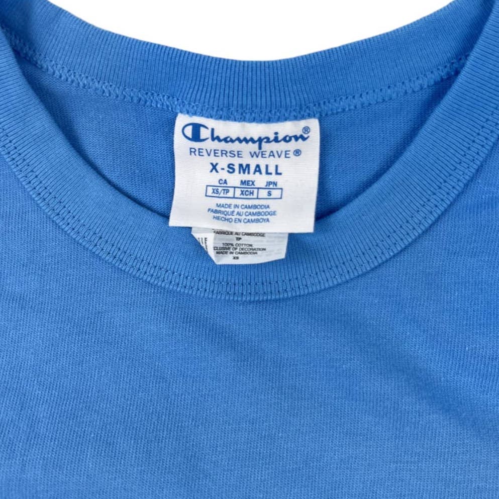 Champion Men Blue T-Shirt Crew Neck US XS Short Sleeve Asymmetrical Tee