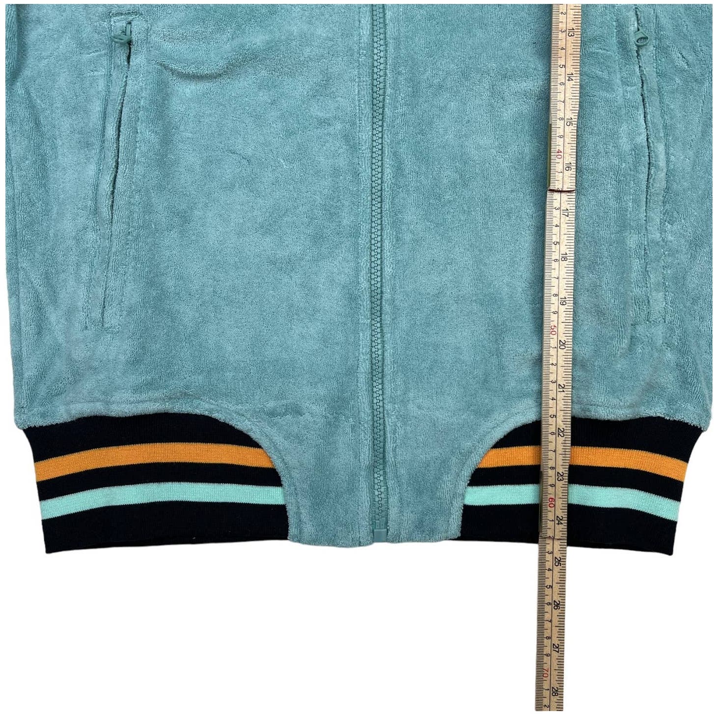 Champion Men Blue Turquoise Jacket US XS Velor Bomber Striped Cuffs