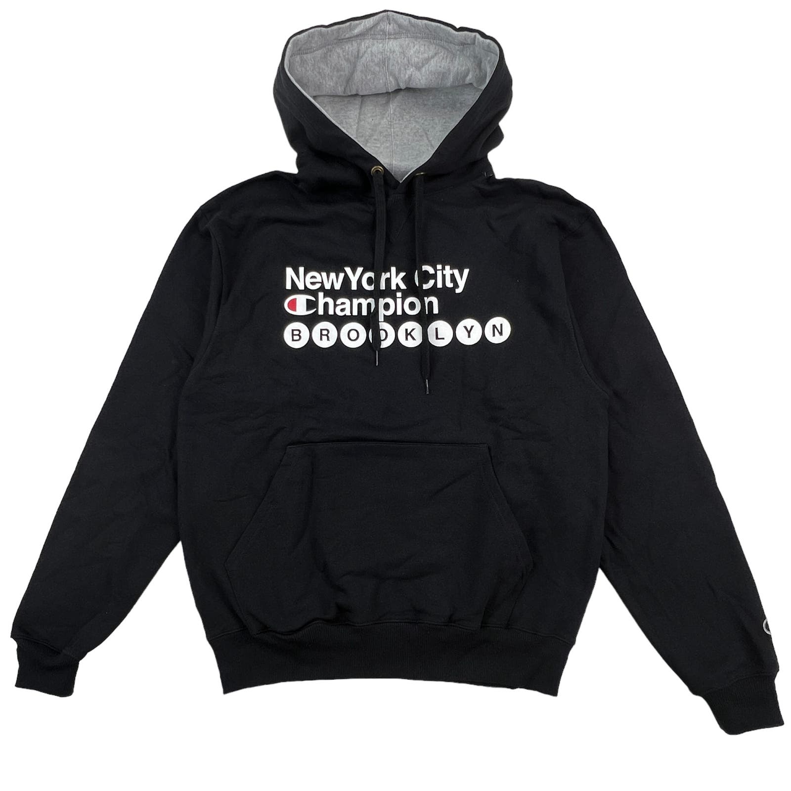 Champion Men Black Hoodie US XL Logo Printed Long Sleeve