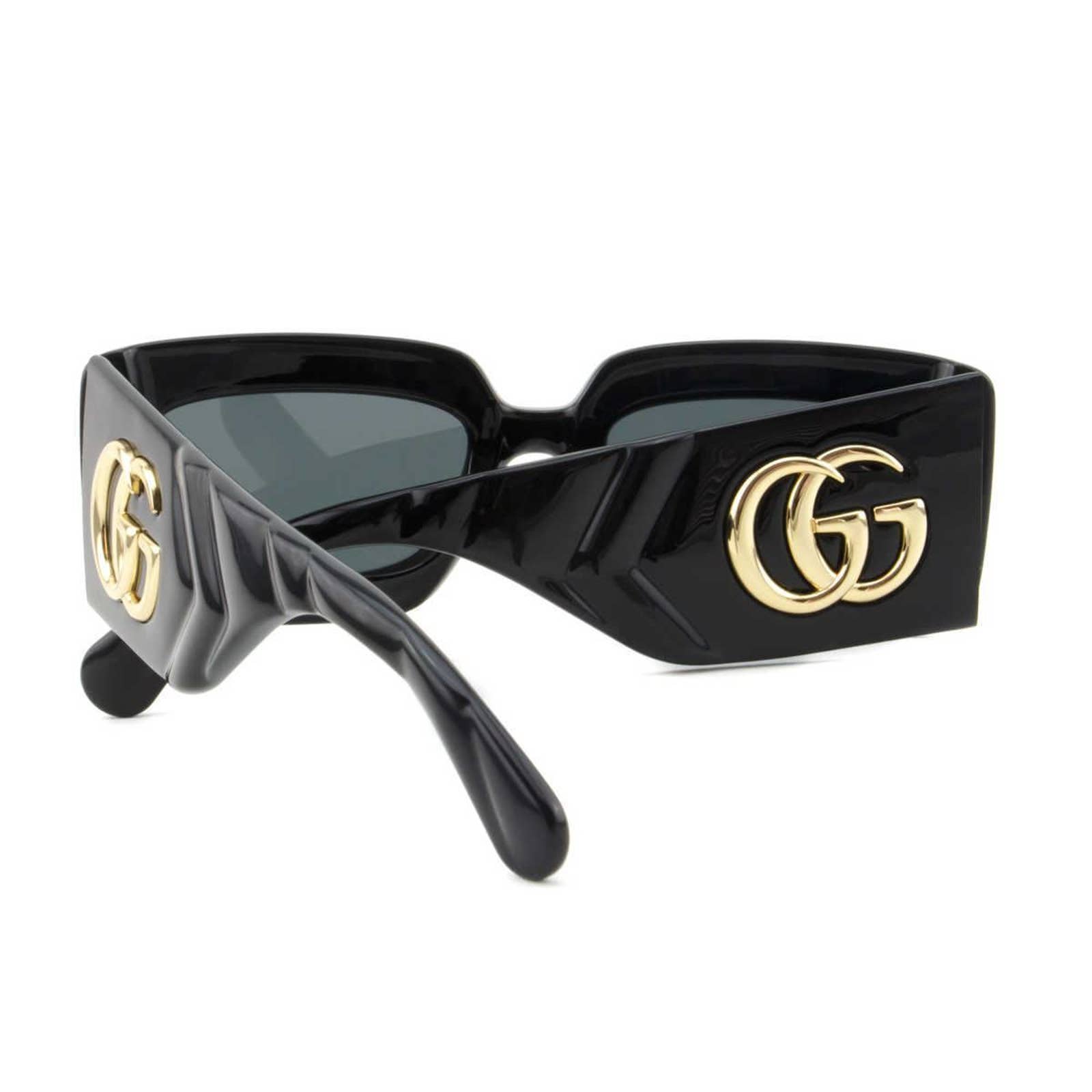 Gucci Black Rectangular Sunglasses GG0811S-001 Gold GG
