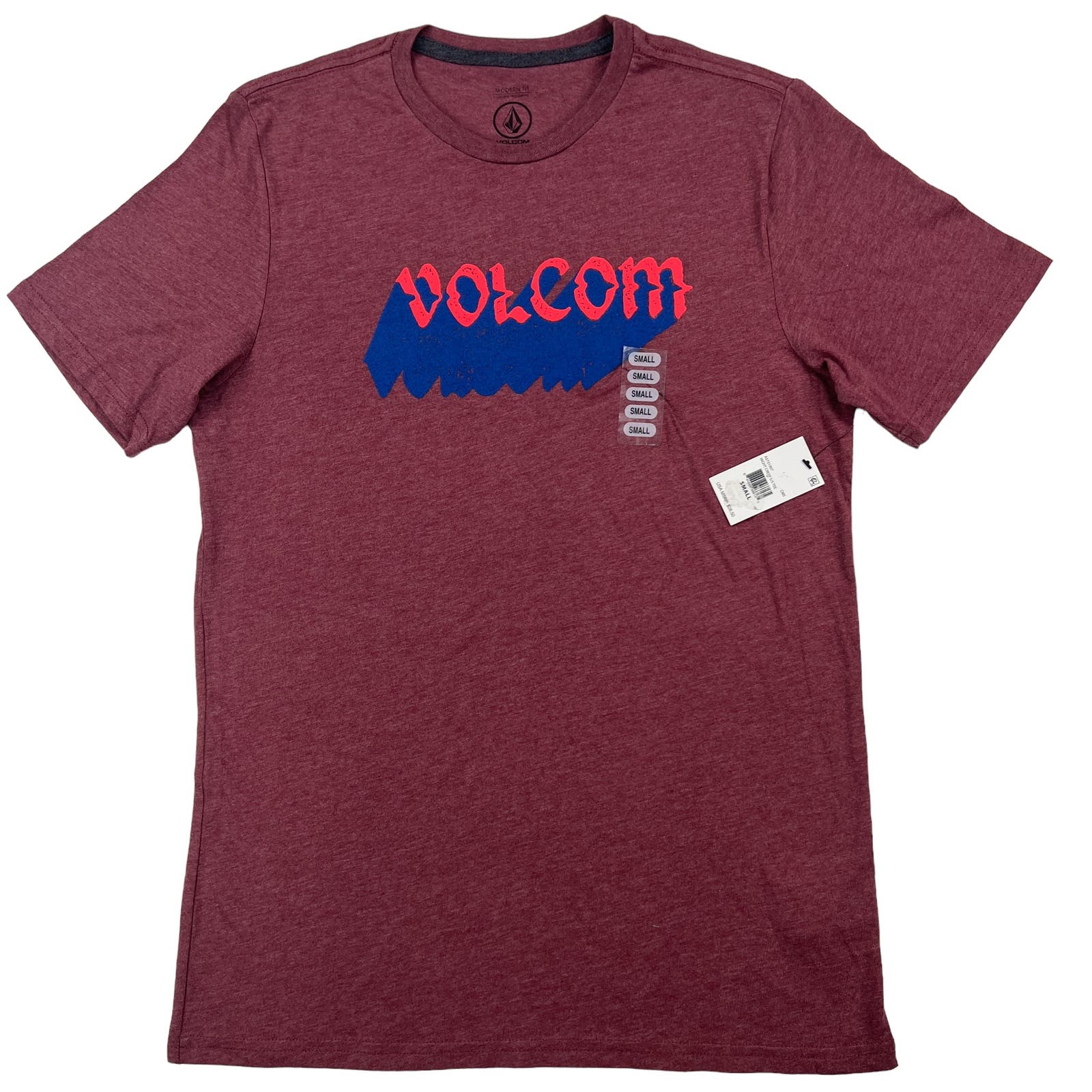 Volcom Men Red T-Shirt US S Crew Neck Short Sleeve