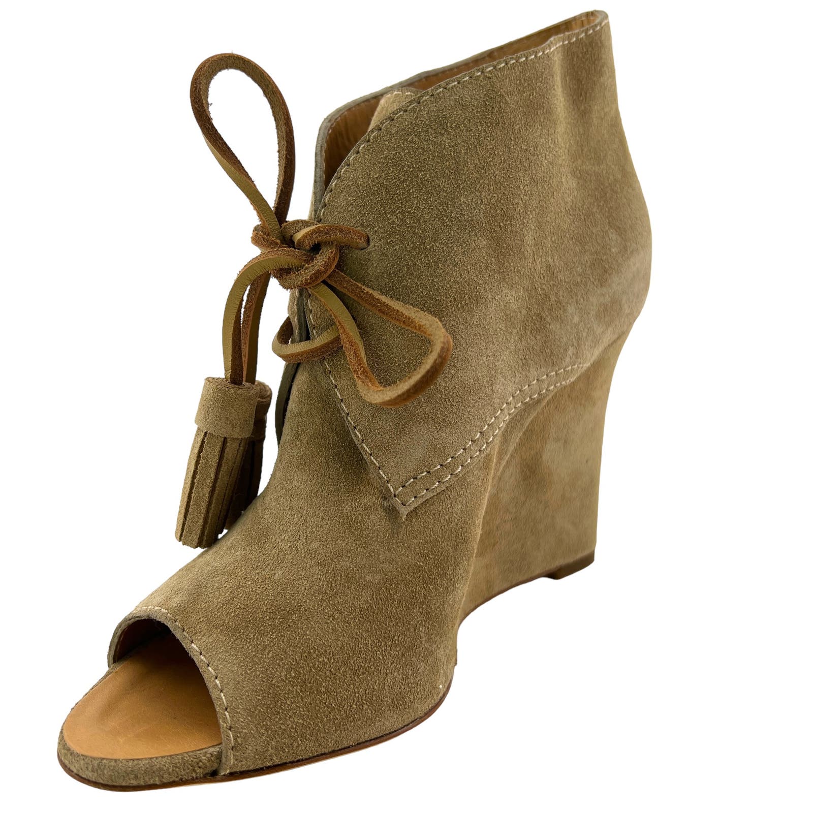 Dsquared2 Women US 7 Booties Suede Leather Peep Toe Wedge Heels Shoes