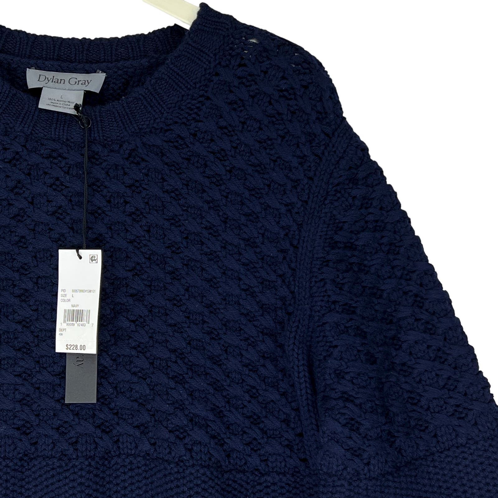 Dylan Gray Men Navy Merino Wool US XL Sweater Cabled Yoke