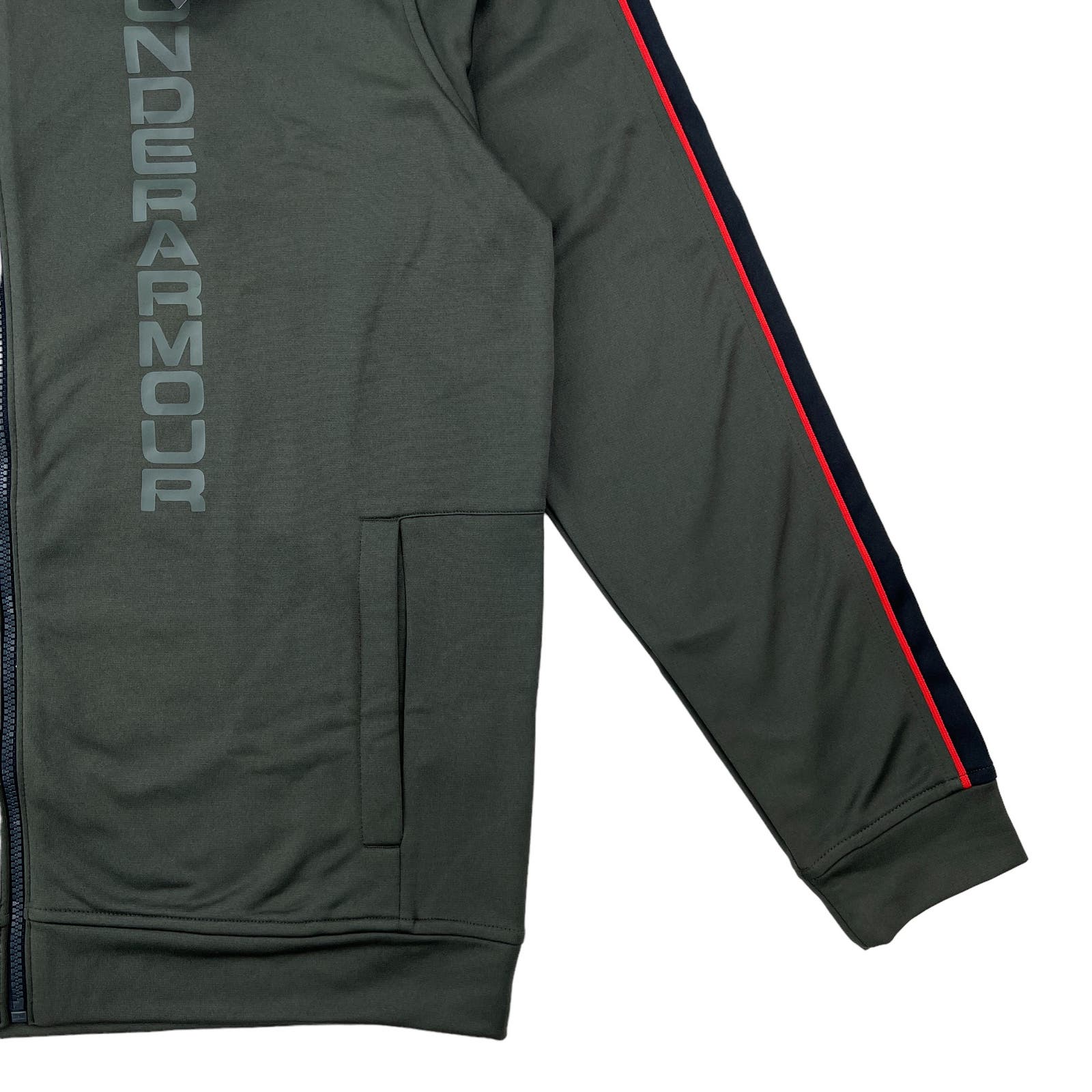 Under Armour Men Khaki Gray Full Zip Jacket US L Arm Stripes Long Sleeve
