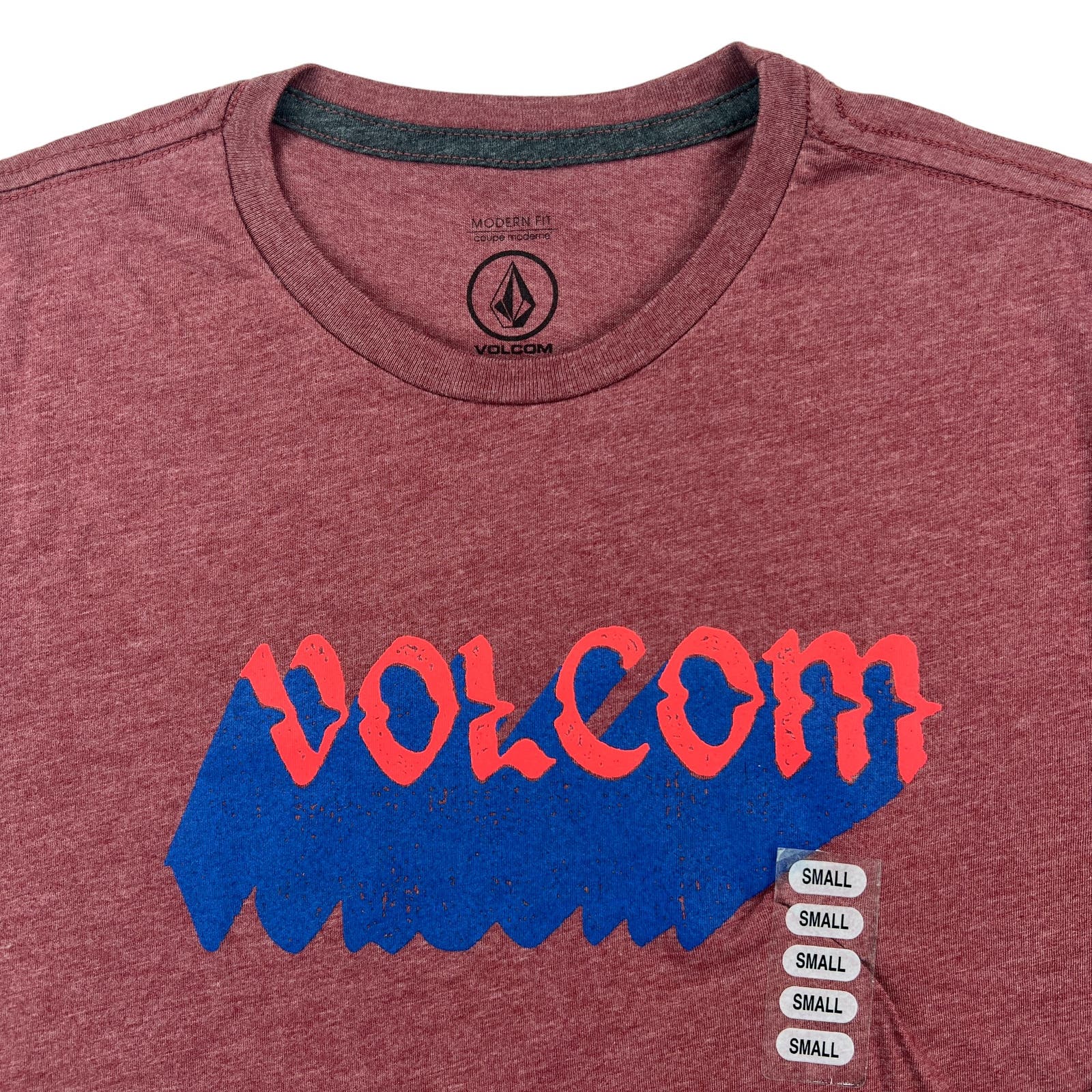 Volcom Men Red T-Shirt US S Crew Neck Short Sleeve