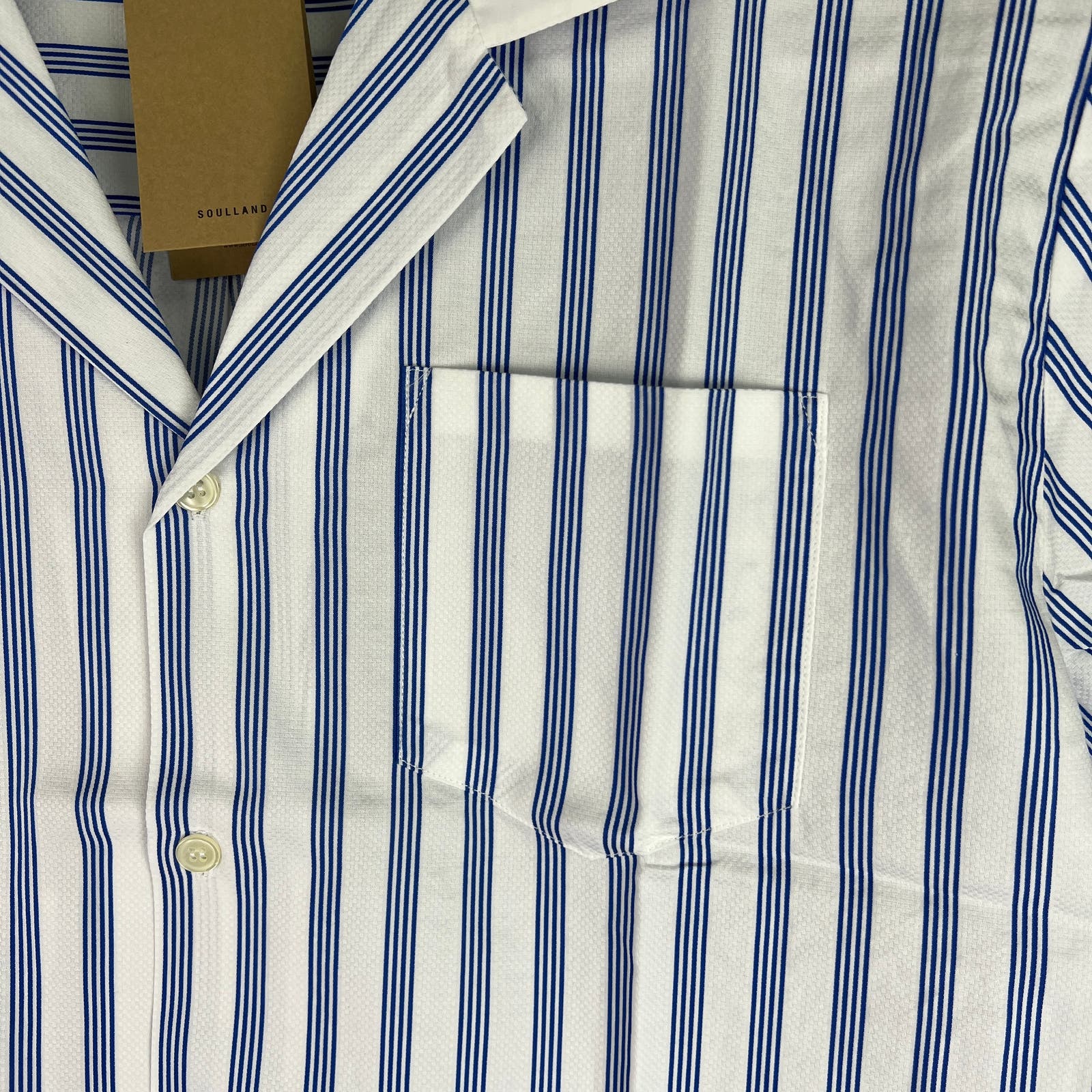 Soulland Cornwall Men White Striped Shirt US L Short Sleeve