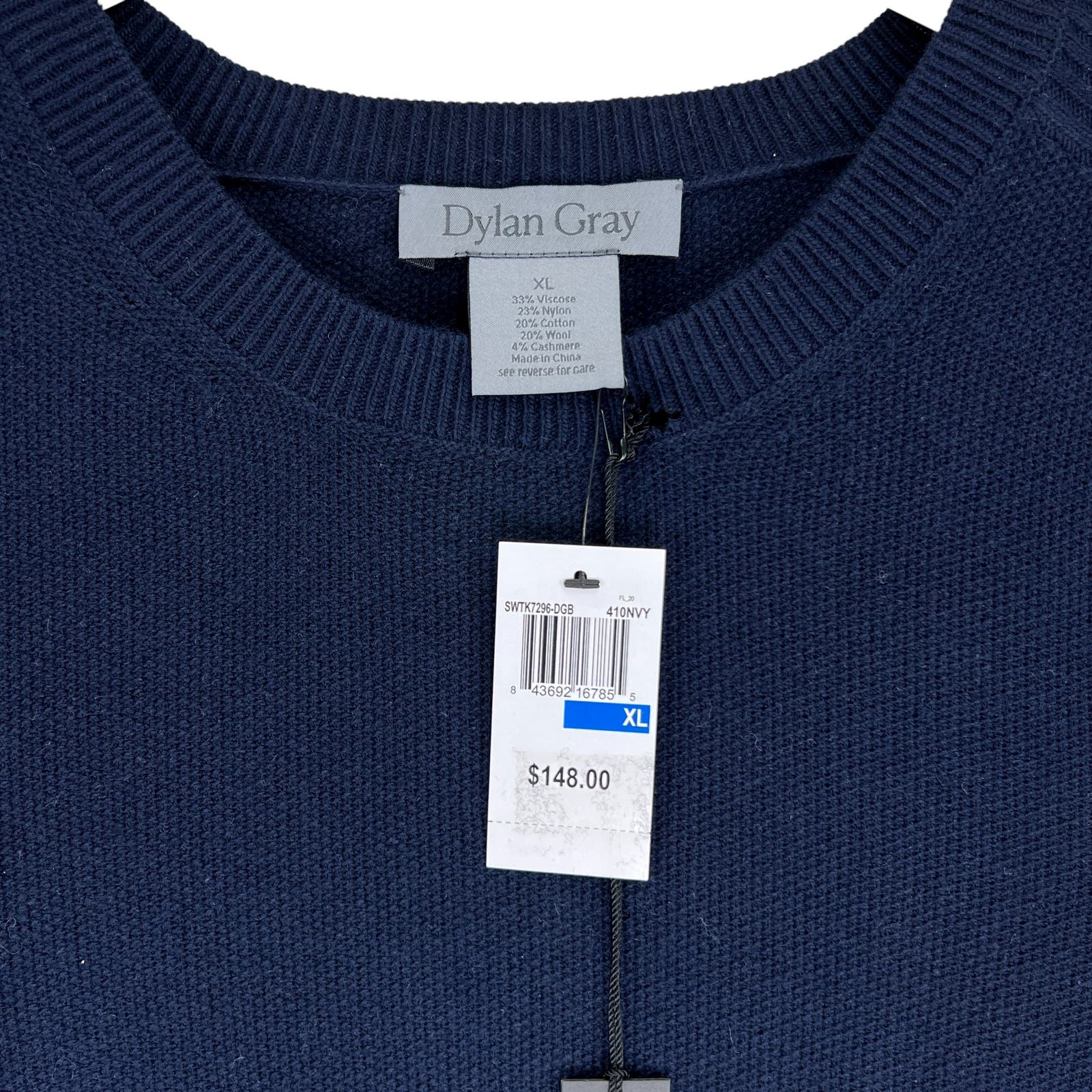 Dylan Gray Men Navy Crewneck US XL Wool Sweatshirt Long Sleeves