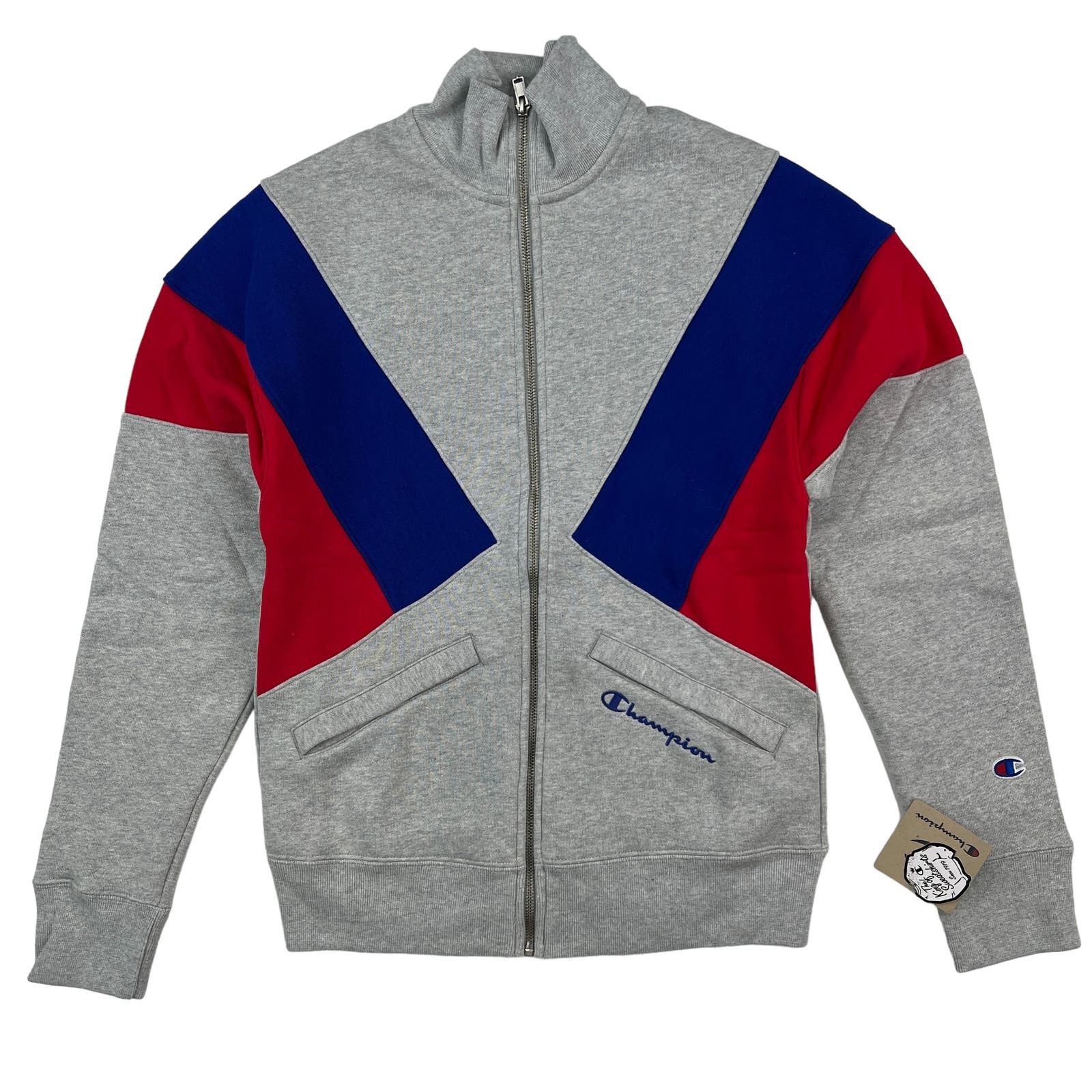 Champion Men Grey Full Zip Track Jacket US XS Reverse Weave Colorblock