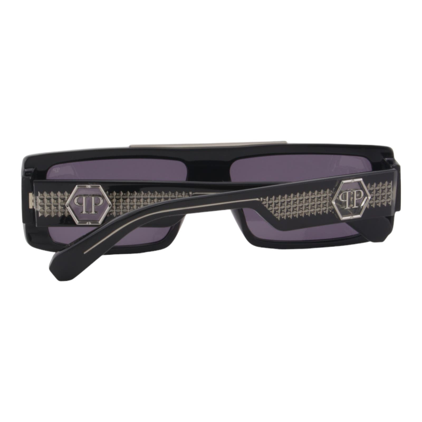 Men Designer Sunglasses SPP003V-0700 Slim Black Rectangular Frame