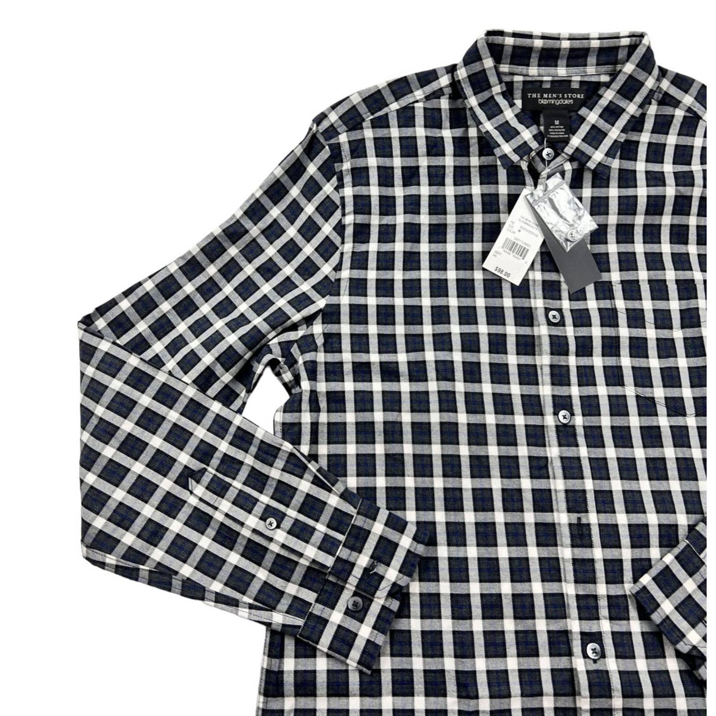 The Men's Store Men Grey Plaid Shirt US M Classic Casual Long Sleeve