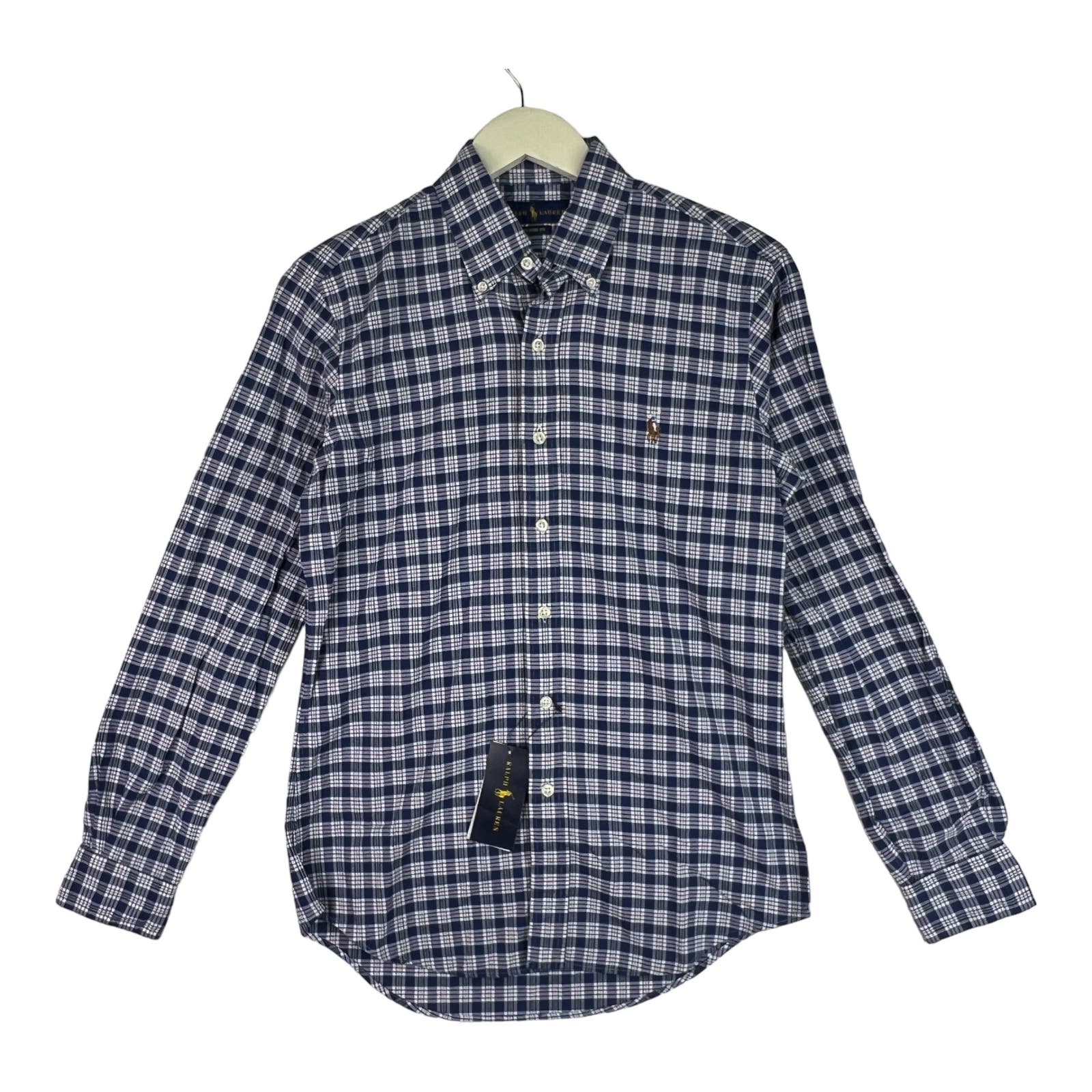 POLO by Ralph Lauren 100% Cotton Men Blue Plaid Shirt US XS Button Down