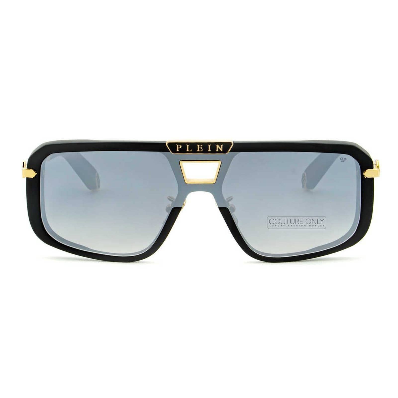 Men Square Shield Black Gold Sunglasses SPP008M-703X