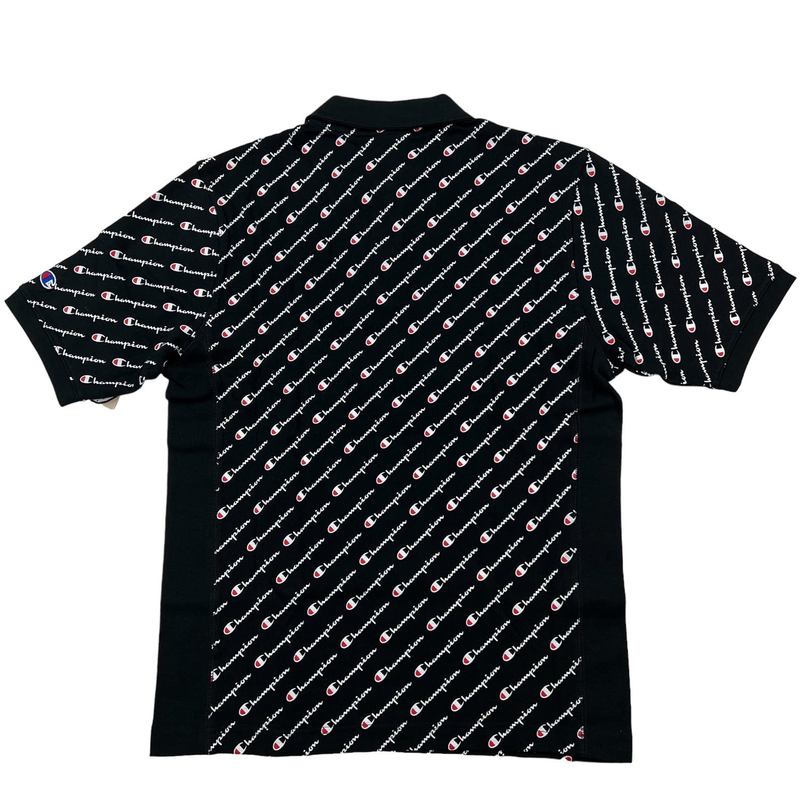 Champion Men Black Polo US S Short Sleeve White Logo Pattern