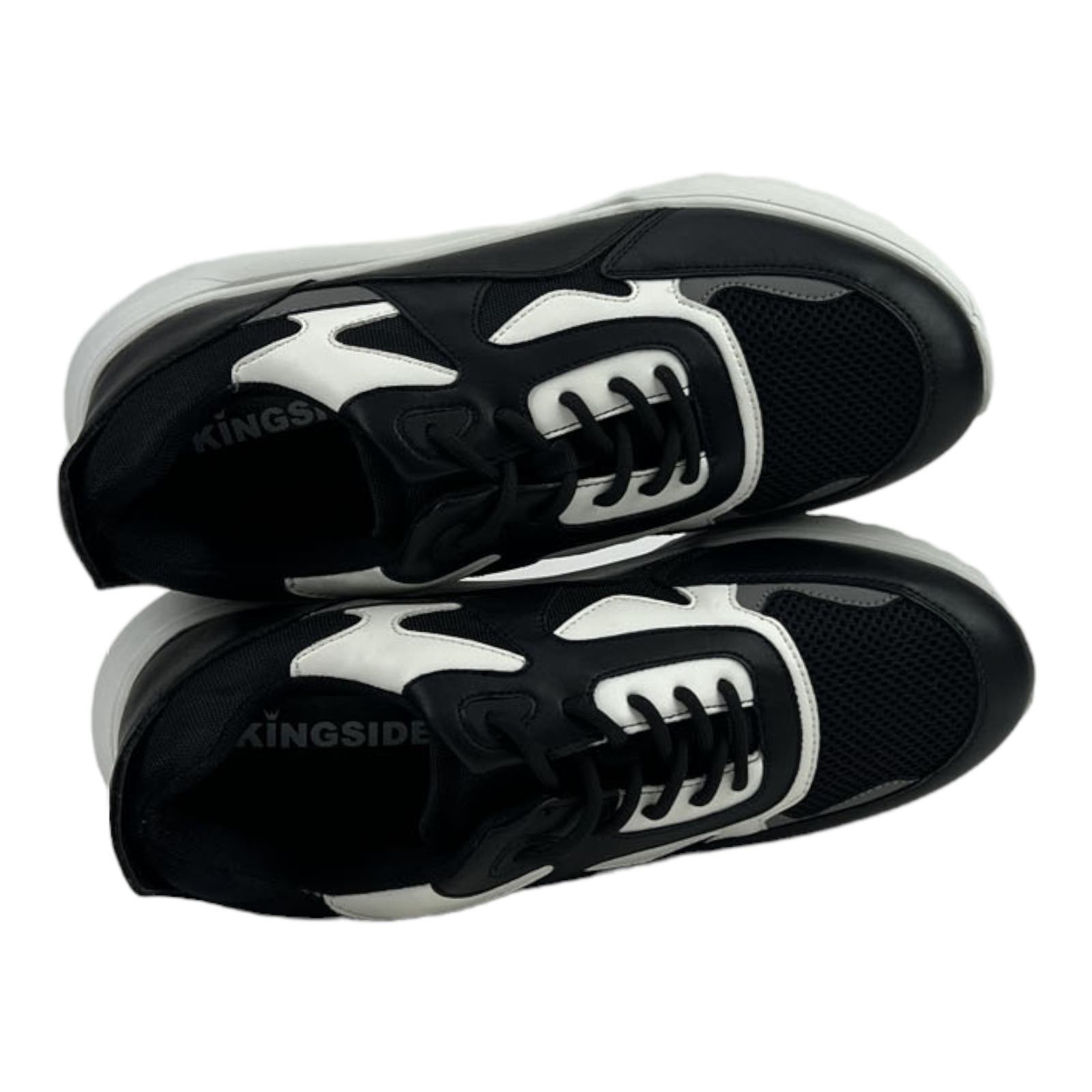 Kingside Men US 9.5 Phillip Black White Athletic Tetoron Laces Moc-Toe Shoes