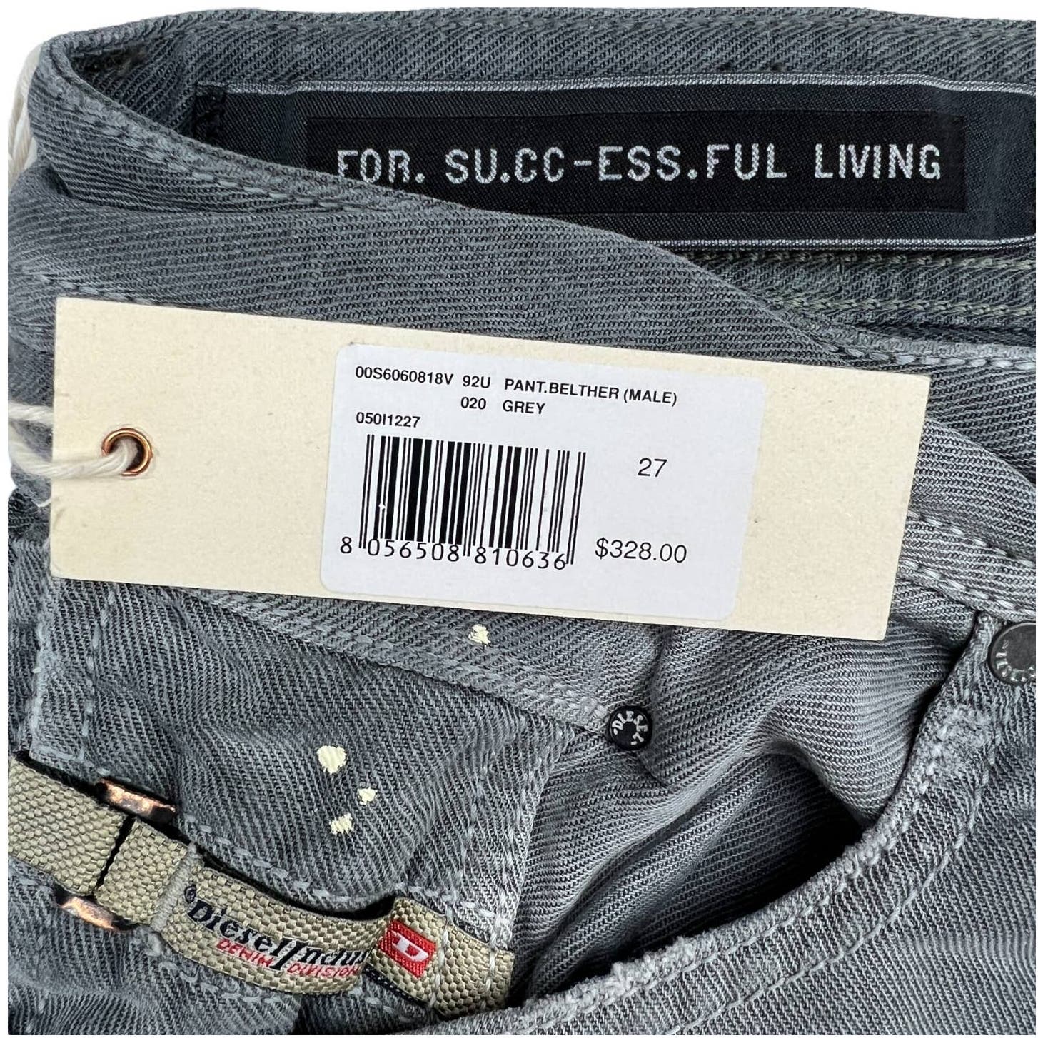 Diesel Men Grey Jeans Slim Fit US 27 Buttons Linen Cotton