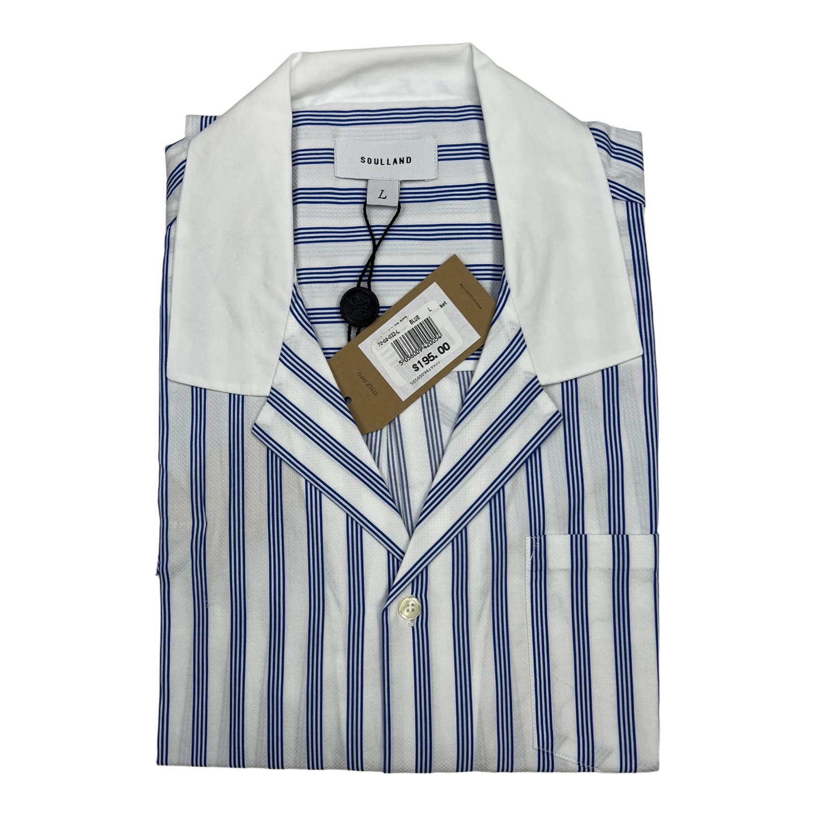 Soulland Cornwall Men White Striped Shirt US L Short Sleeve