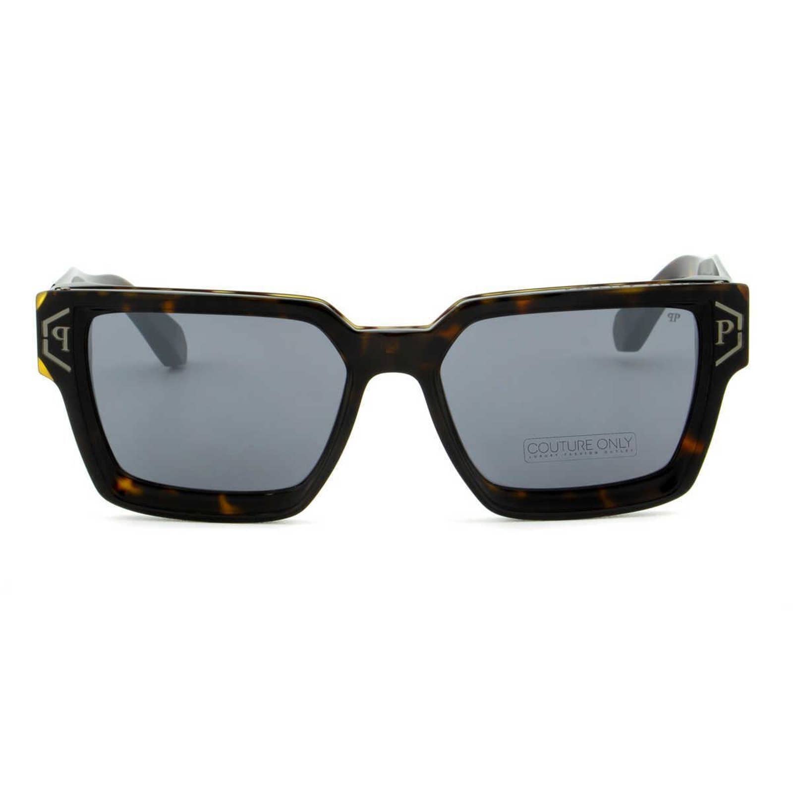 Authentic Philipp Plein square sunglasses with Havana brown frame and silver mirrored lenses