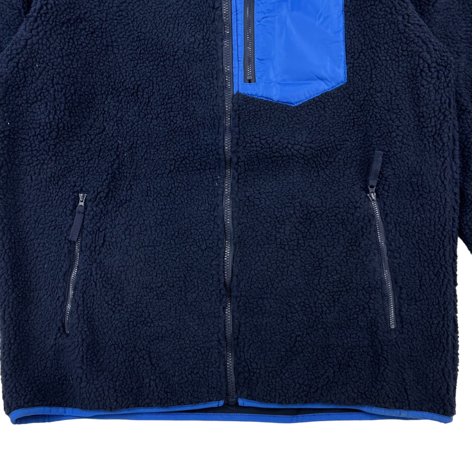 Pacific & Park Men Navy Teddy Full Zip Jacket US XL Colorblocker Pocket