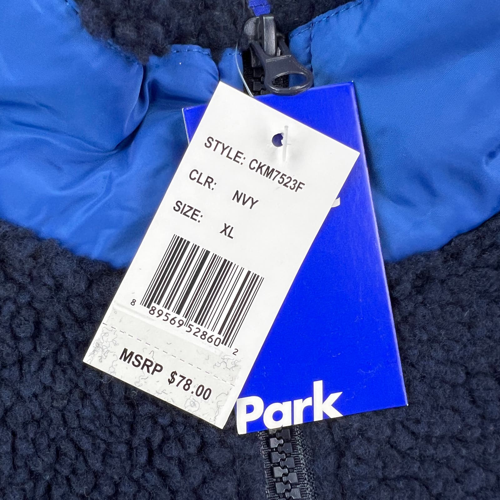 Pacific & Park Men Navy Teddy Full Zip Jacket US XL Colorblocker Pocket
