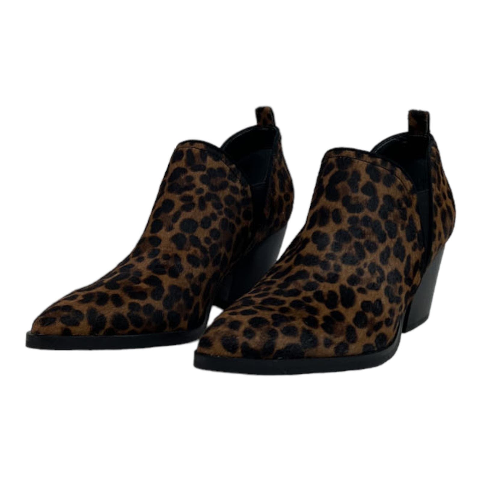 Marc Fisher Women US 7.5 LTD Obra Genuine Black Brown Leather Pointy Bootie