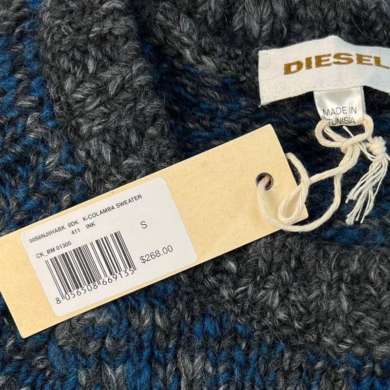 Diesel Wool Men Navy Sweater US S Colamba Crewneck Pullover