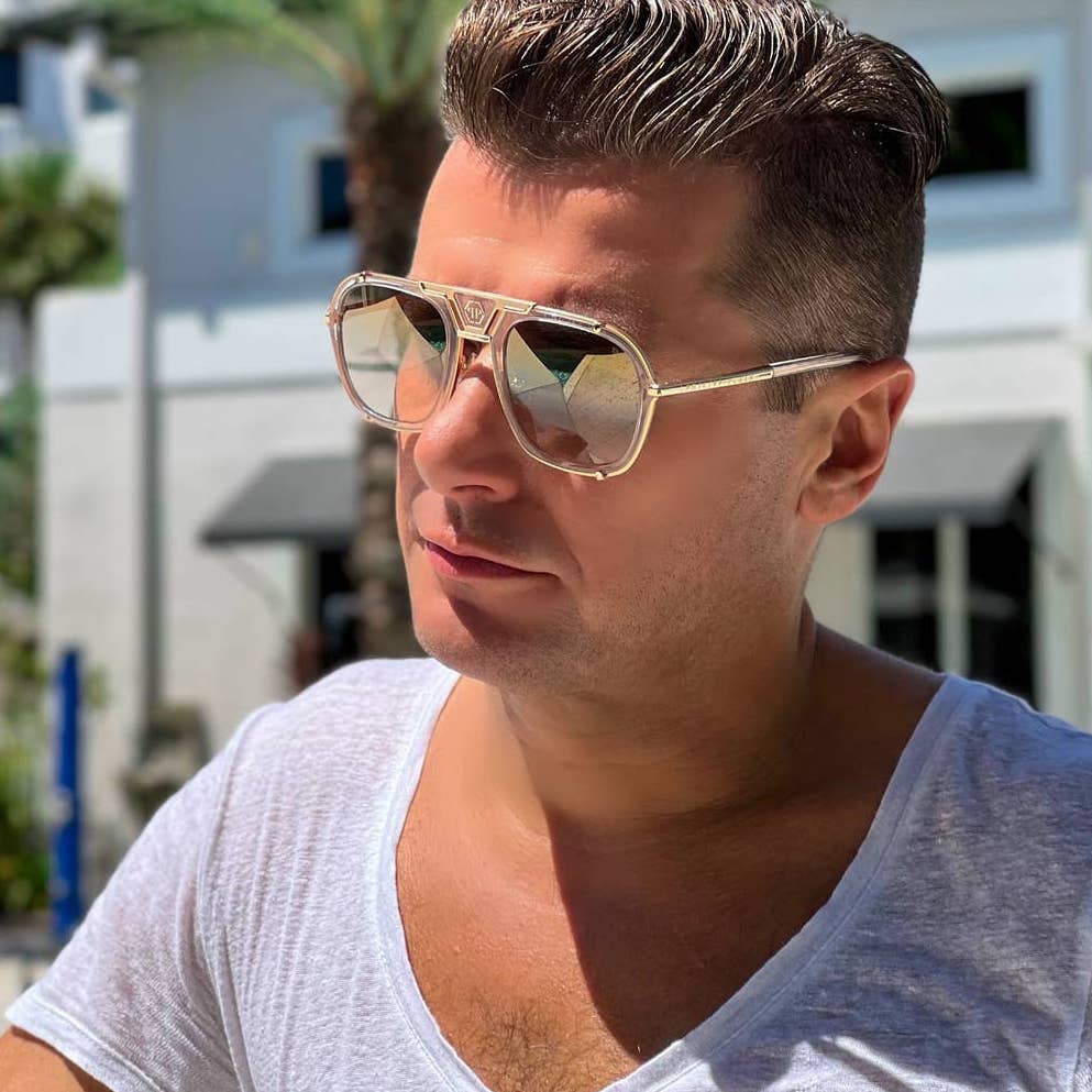 Men Square Aviator Gold Titanium Sunglasses SPP010M