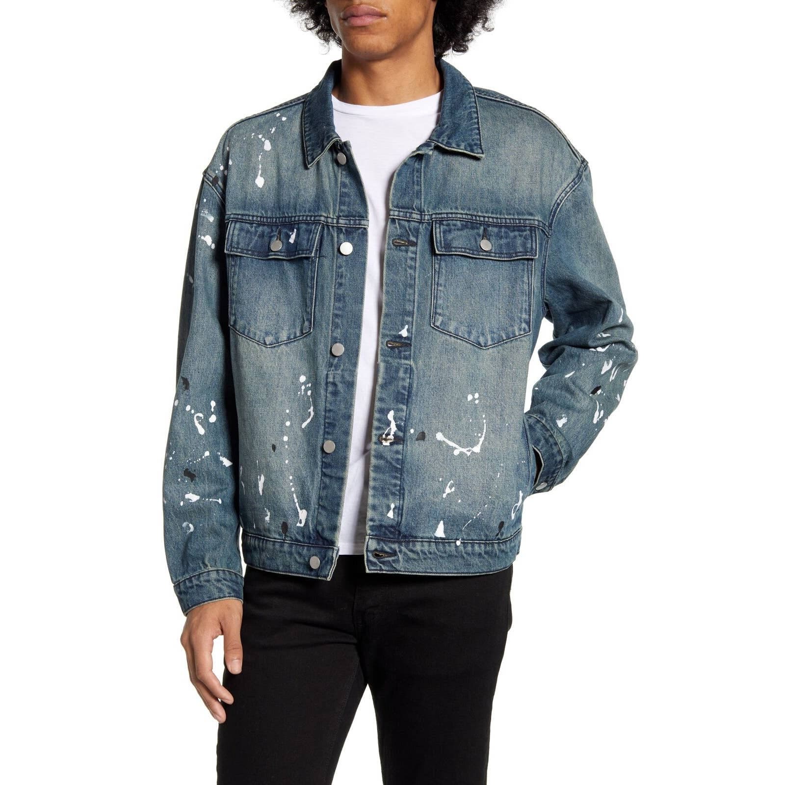 WeSC Unisex Jacket US M Men / US L Women White Paint Splatter Blue Denim