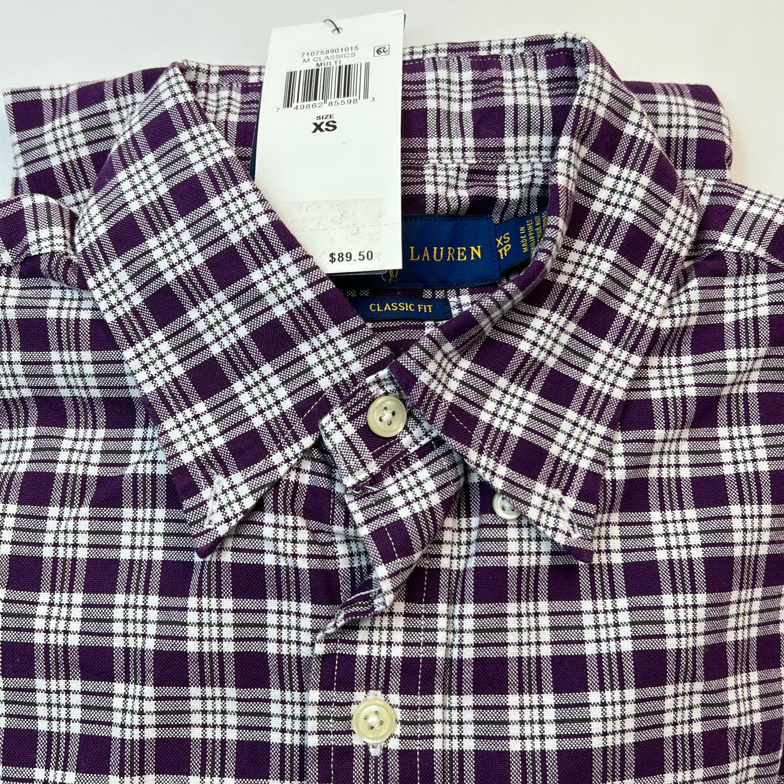 Polo Ralph Lauren Men Plaid Check US XS Oxford Dress Shirt