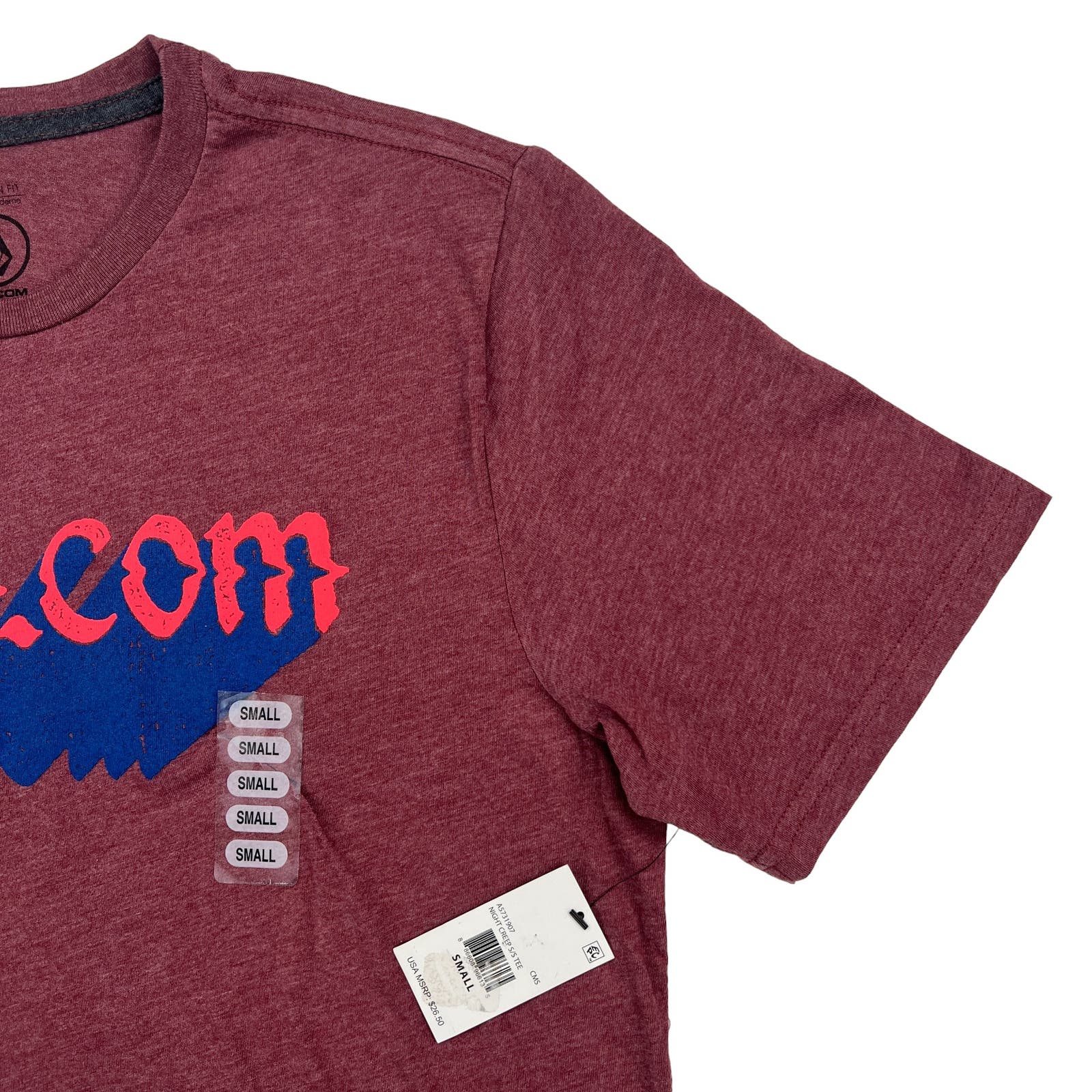 Volcom Men Red T-Shirt US S Crew Neck Short Sleeve